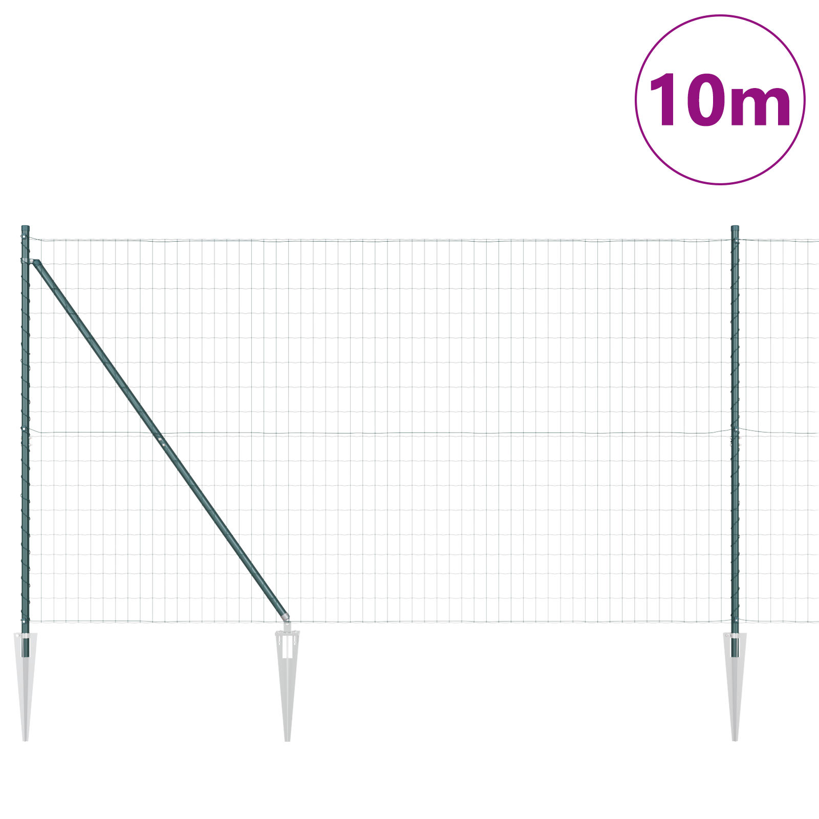 Euro Fence with 7 Spike Posts 1.6x10 m Galvanised Steel Green - Image 3