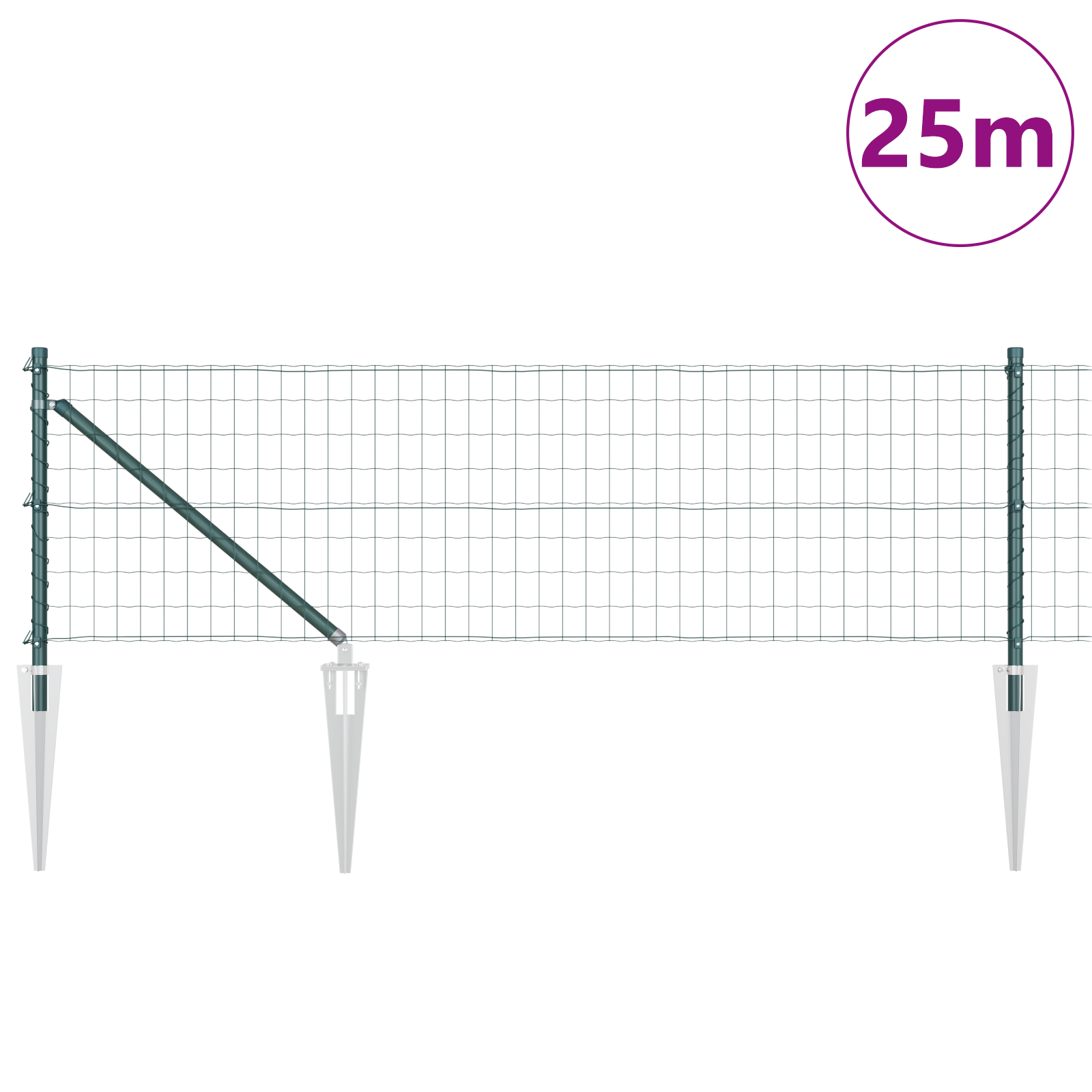 Euro Fence with 13 Spike Posts 0.8x25 m Galvanised Steel Green - Image 3