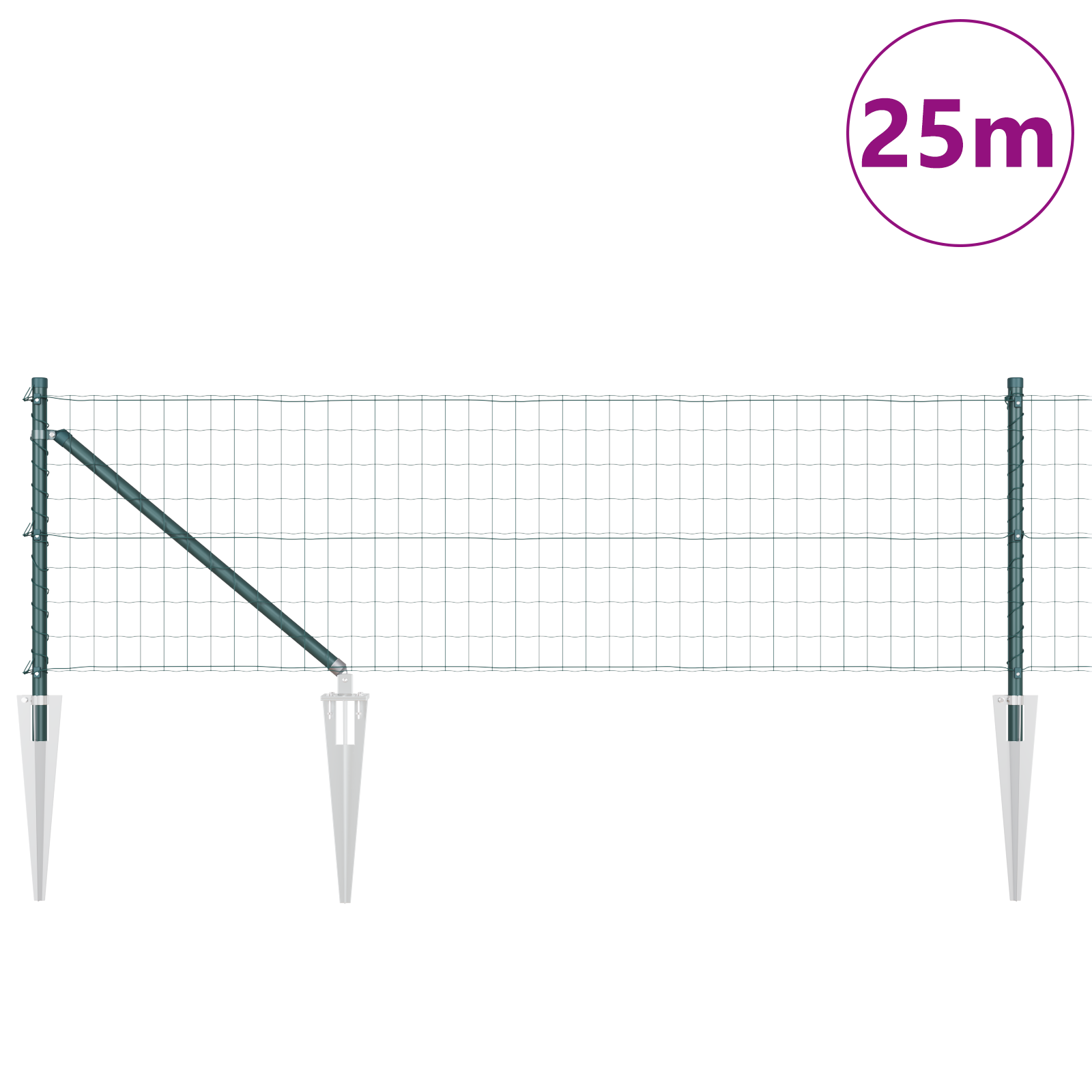 Euro Fence with 13 Spike Posts 0.4x25 m Galvanised Steel Green - Image 3
