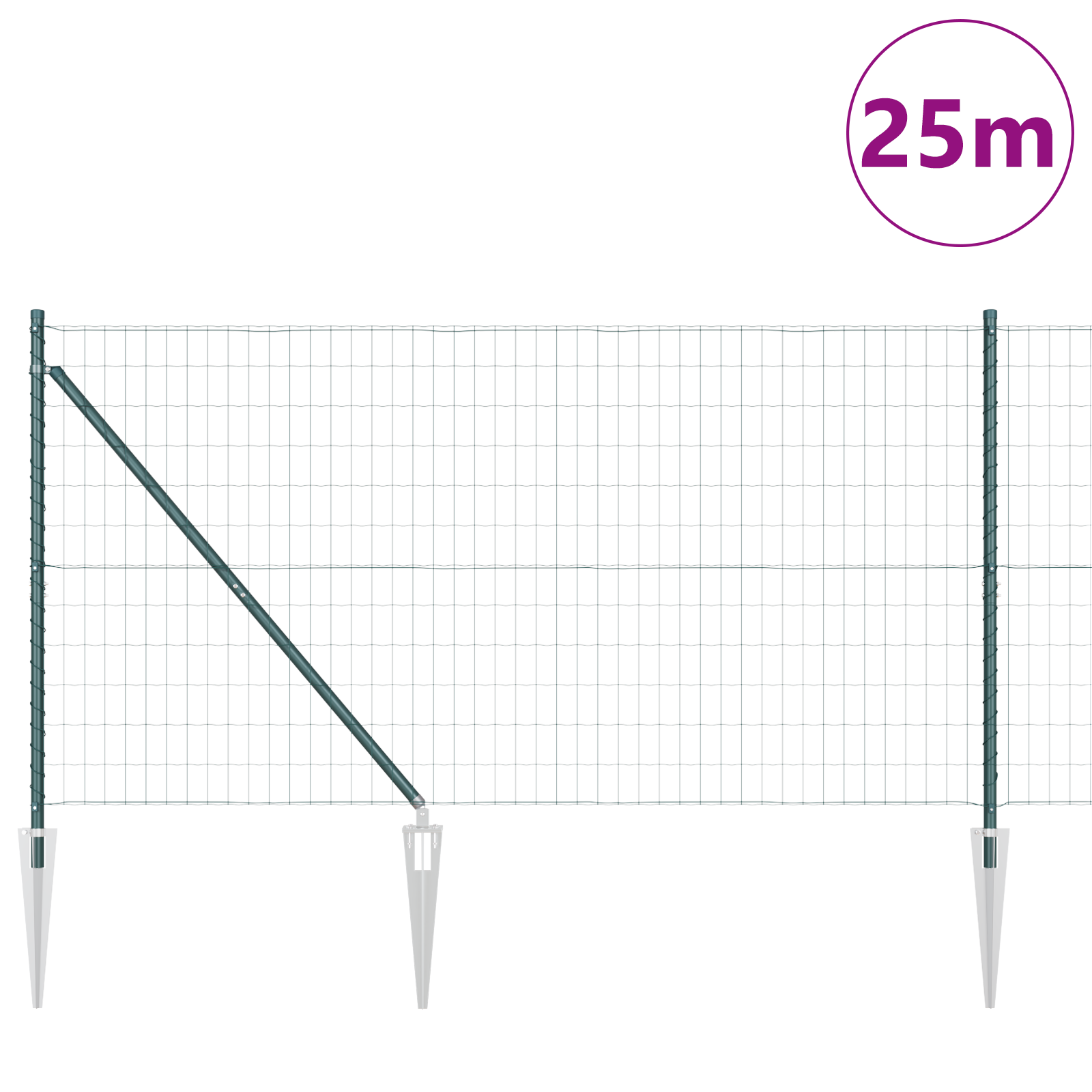 Euro Fence with 13 Spike Posts 1x25 m Galvanised Steel Green - Image 3