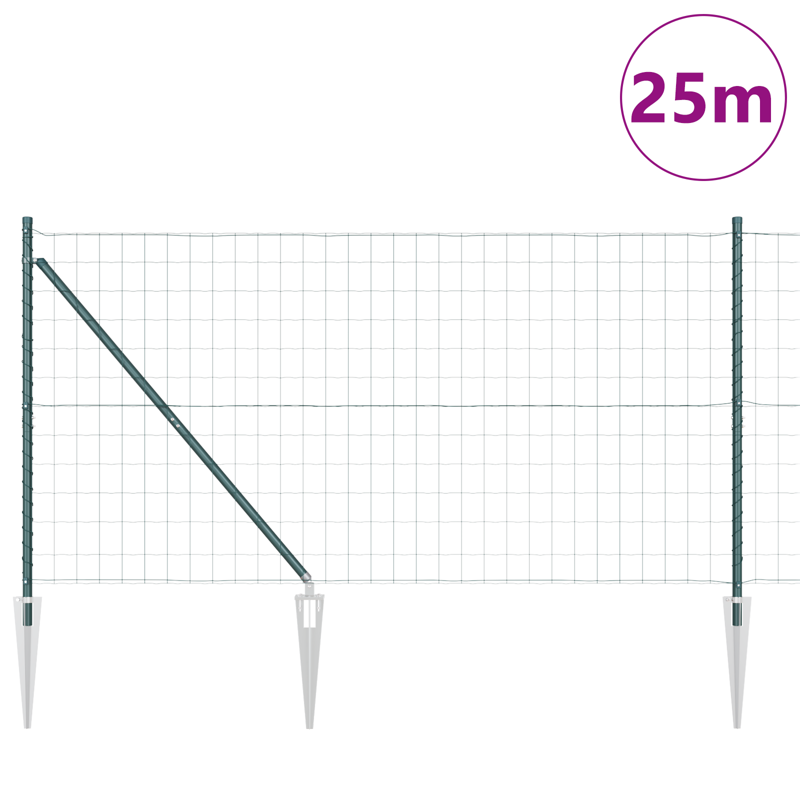 Euro Fence with 13 Spike Posts 1x25 m Galvanised Steel Green - Image 3