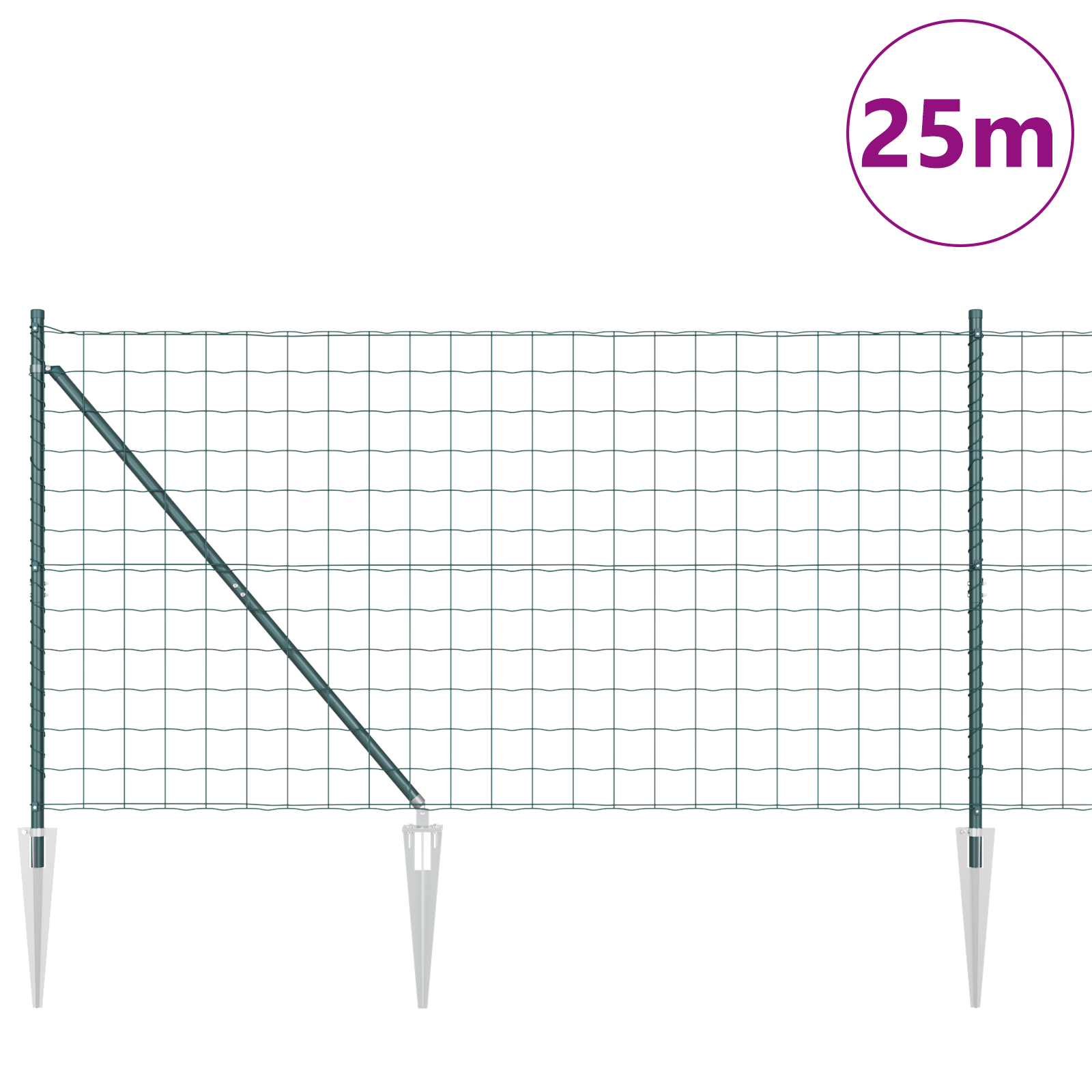 Euro Fence with 13 Spike Posts 1.2x25 m Galvanised Steel Green - Image 3