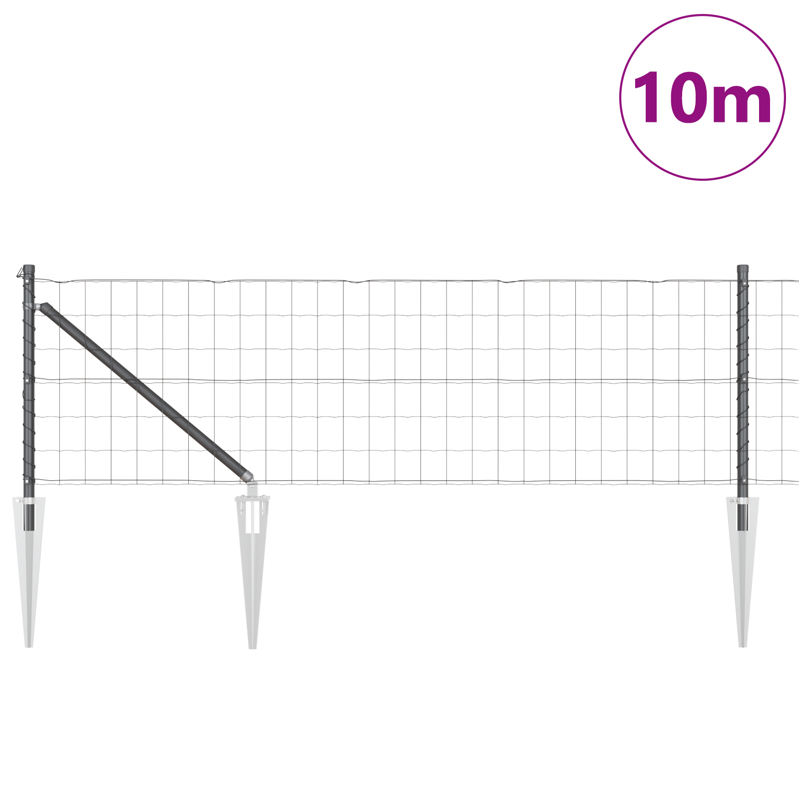 Euro Fence with 7 Spike Posts 0.8x10 m Galvanized Steel Grey - Image 3
