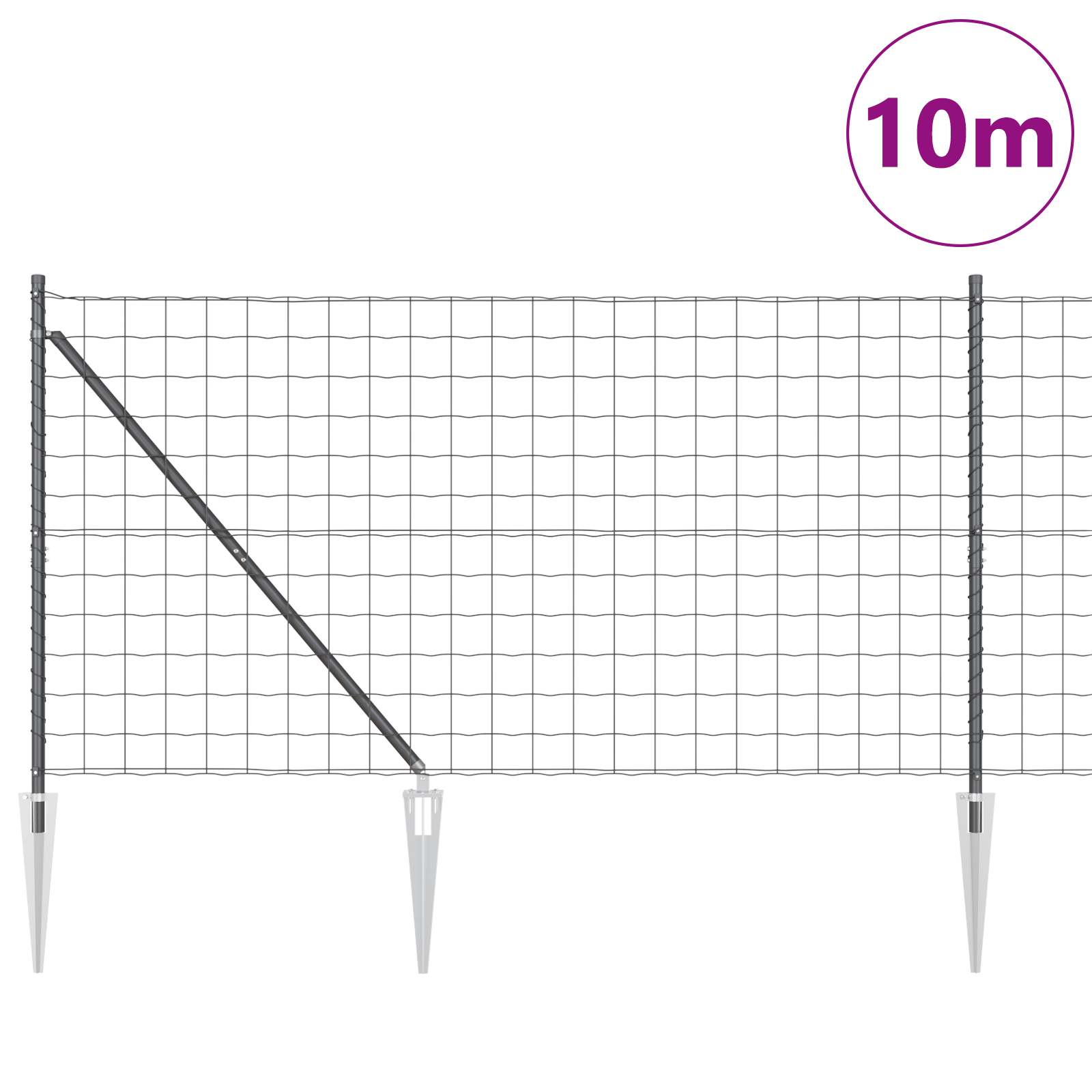 Euro Fence with 7 Spike Posts 1.4x10 m Galvanised Steel Grey - Image 3