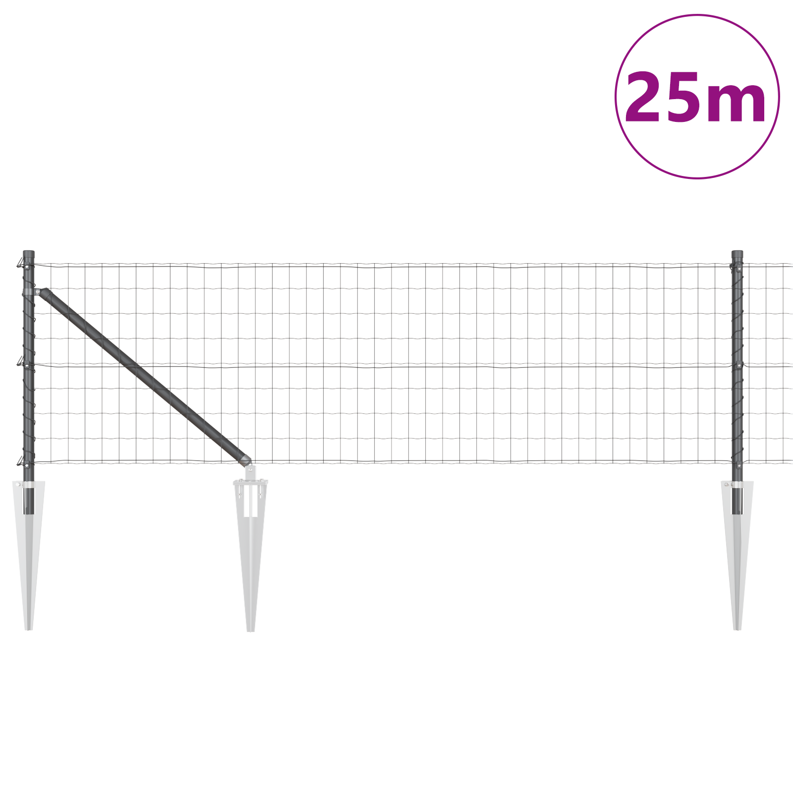 Euro Fence with 13 Spike Posts 0.6x25 m Galvanised Steel Grey - Image 3