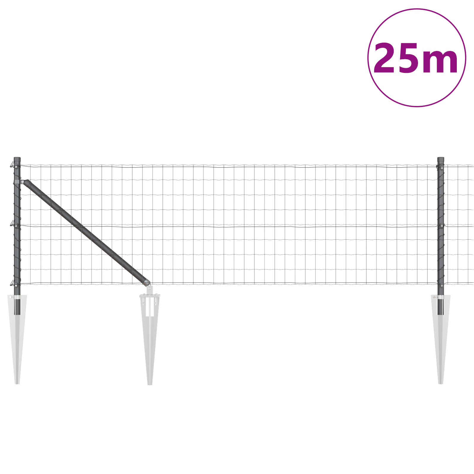 Euro Fence with 13 Spike Posts 0.6x25 m Galvanised Steel Grey - Image 3