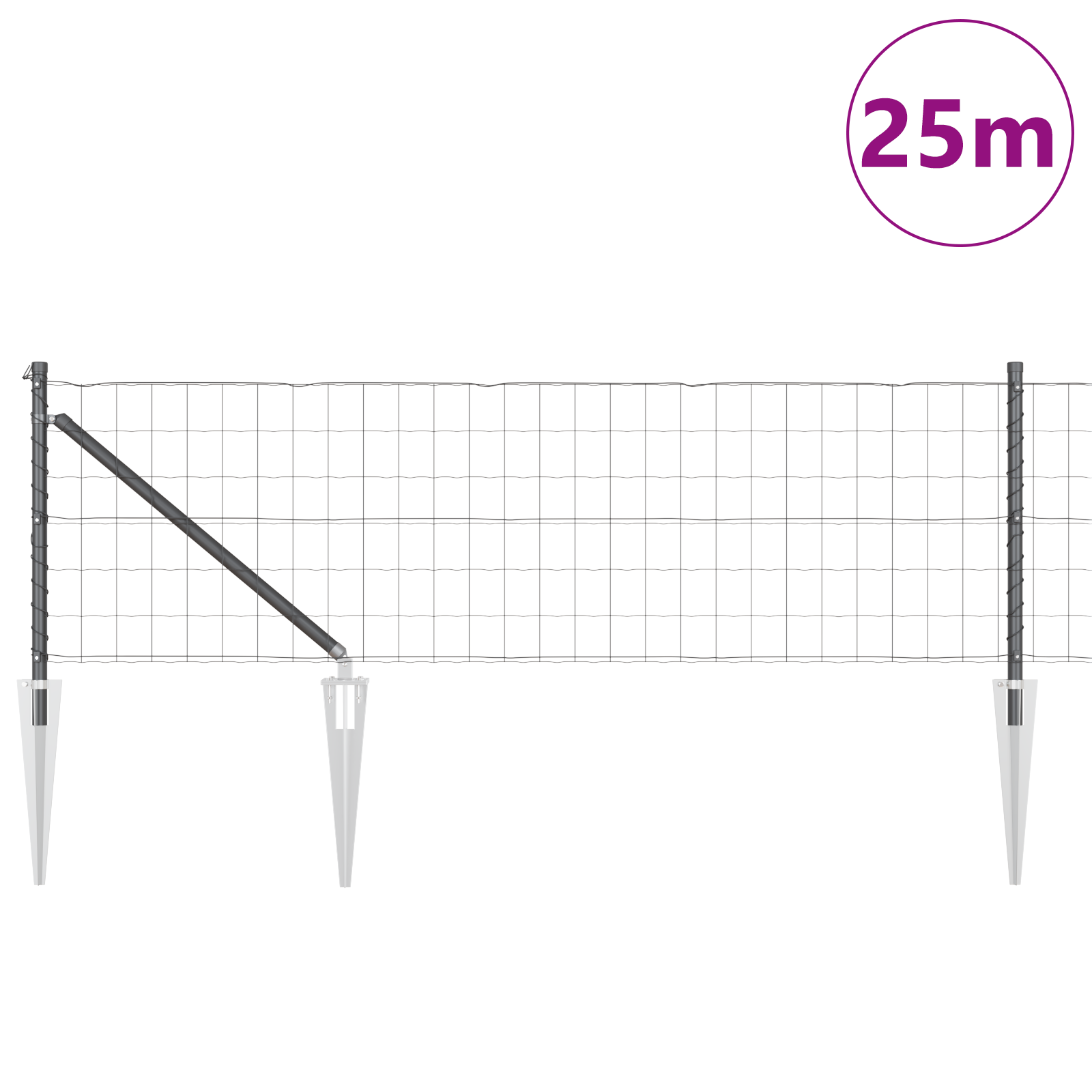 Euro Fence with 13 Spike Posts 0.6x25 m Galvanised Steel Grey - Image 3