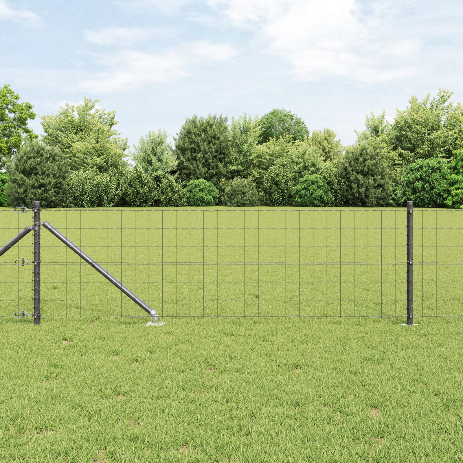 Euro Fence with 13 Spike Posts 0.6x50 m Galvanised Steel Grey