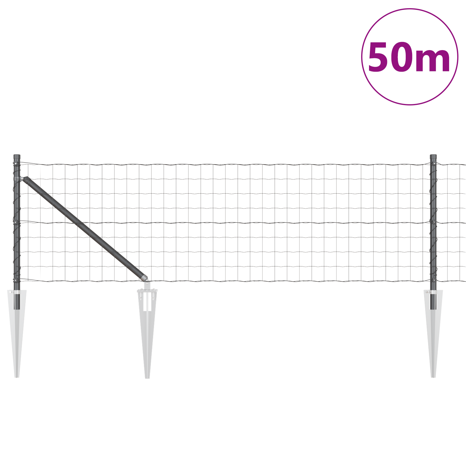 Euro Fence with 13 Spike Posts 0.6x50 m Galvanised Steel Grey - Image 3