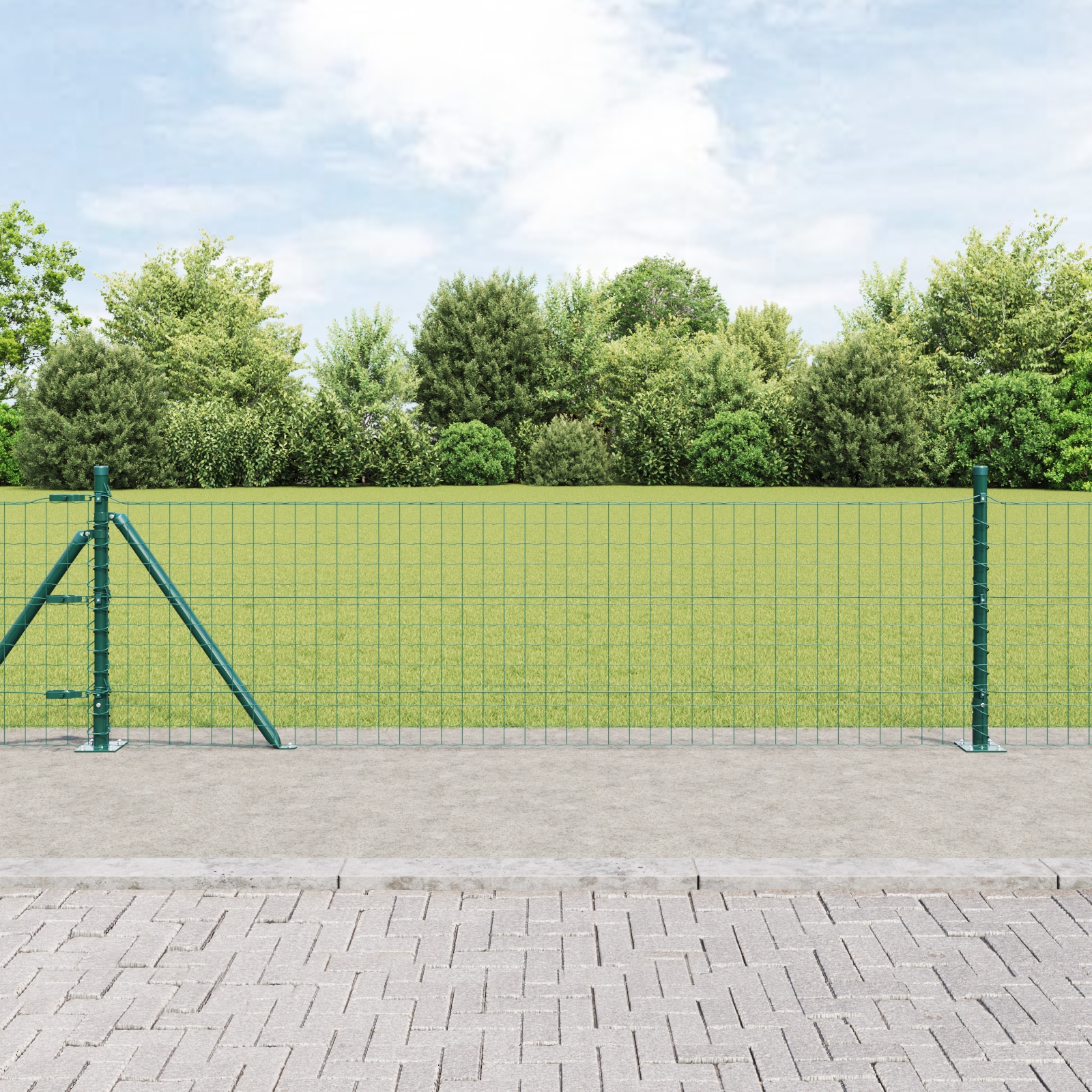 Euro Fence with 7 Flanged Posts 0.4x10 m Galvanised Steel