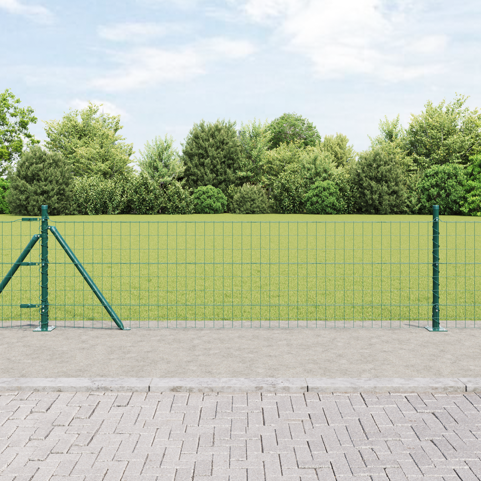 Euro Fence with 7 Flanged Posts 0.4x10 m Galvanised Steel