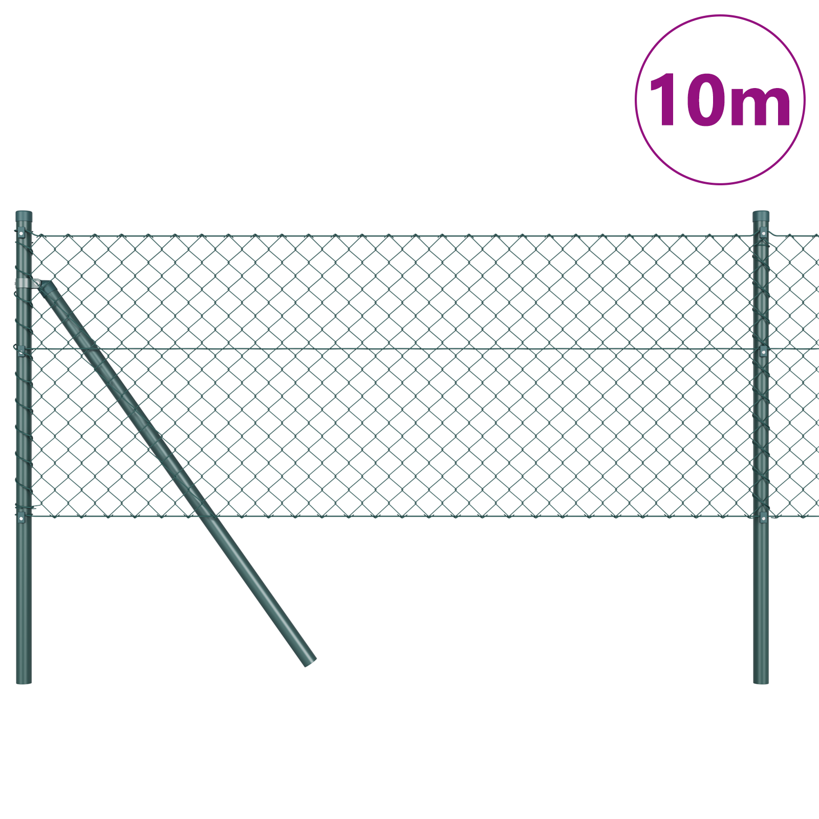 Chain Link Fence with 7 Posts 0.8x10 m Galvanised Steel Green - Image 3