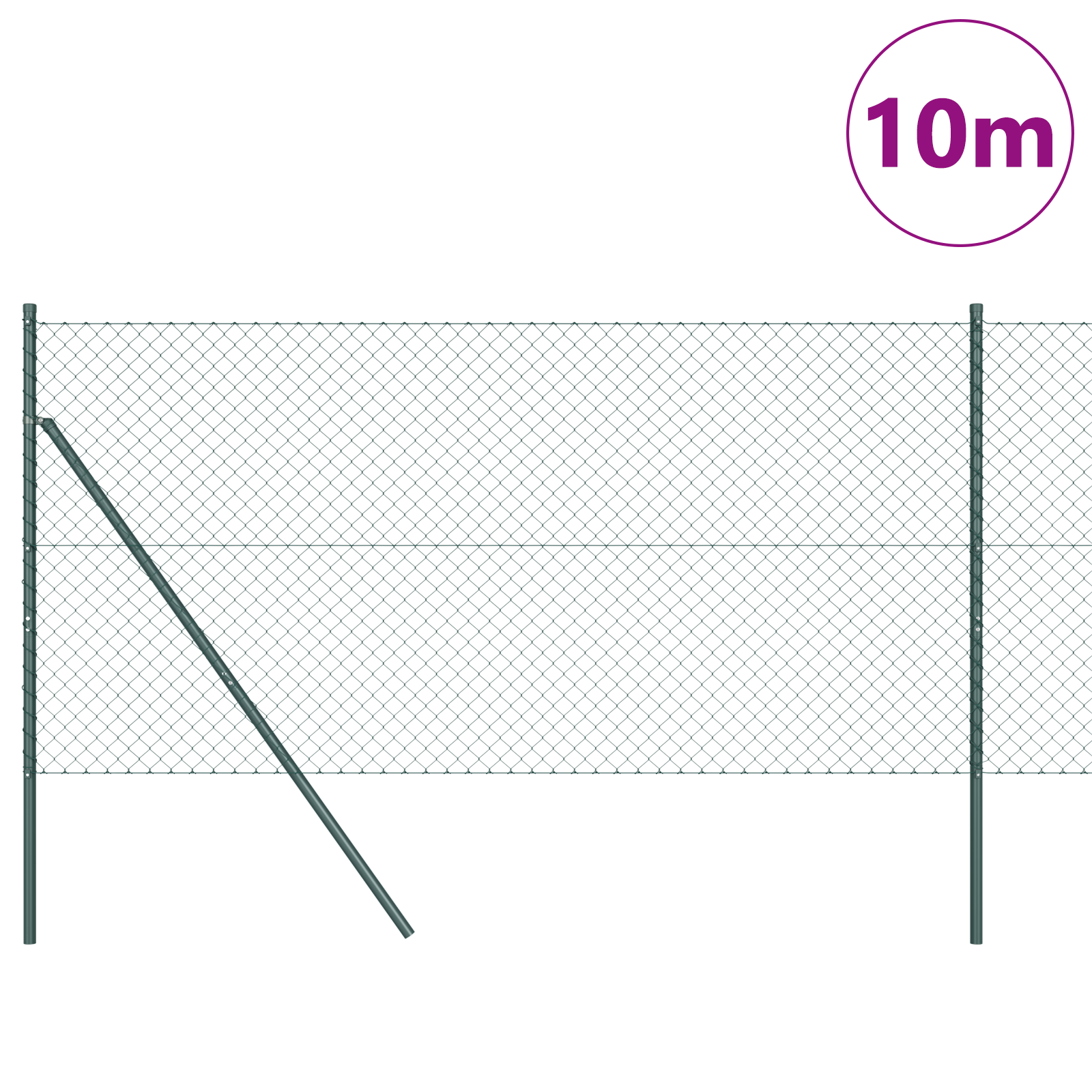 Chain Link Fence with 7 Posts 1x10 m Galvanised Steel Green - Image 3