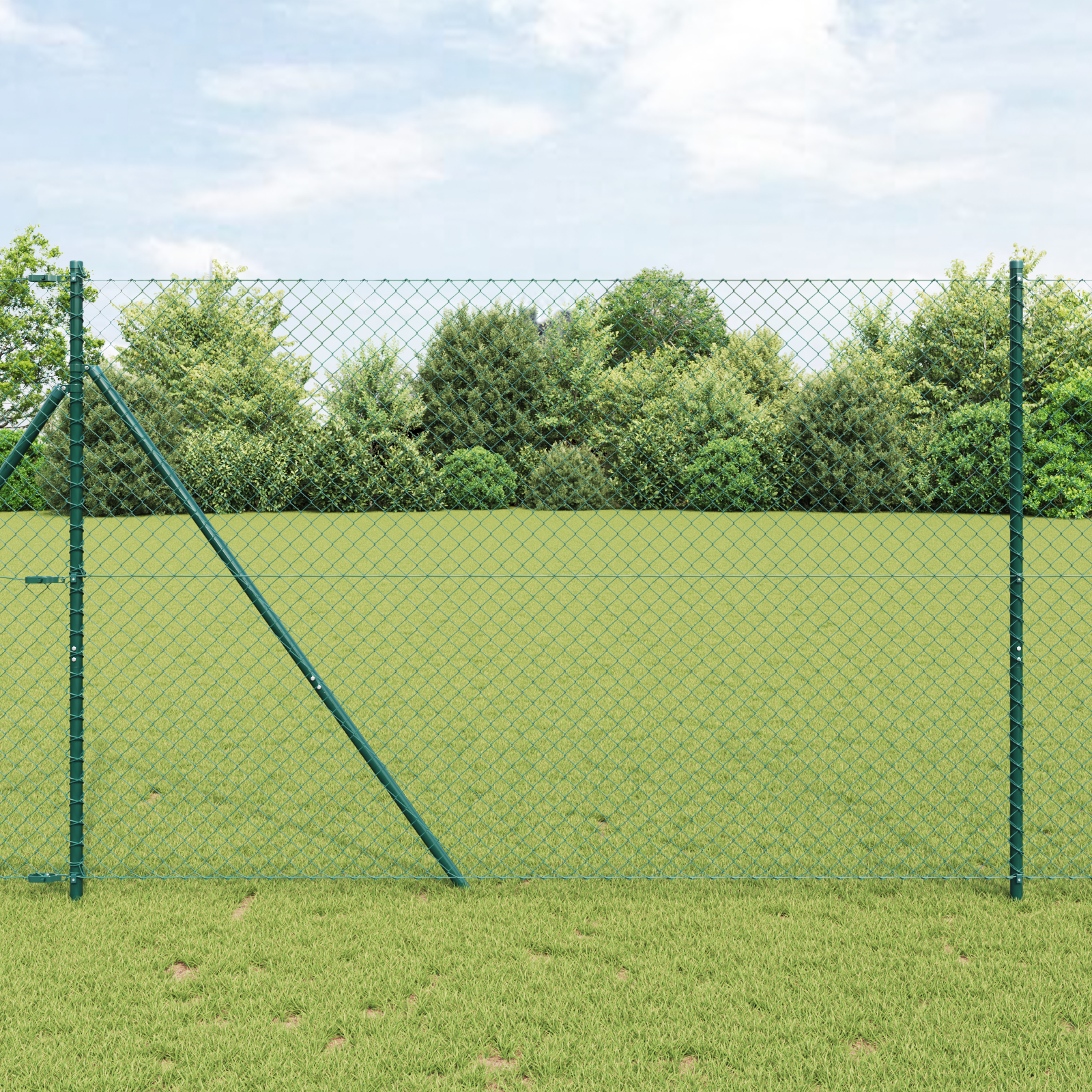 Chain Link Fence with 7 Posts 1.6x10 m Galvanised Steel Green