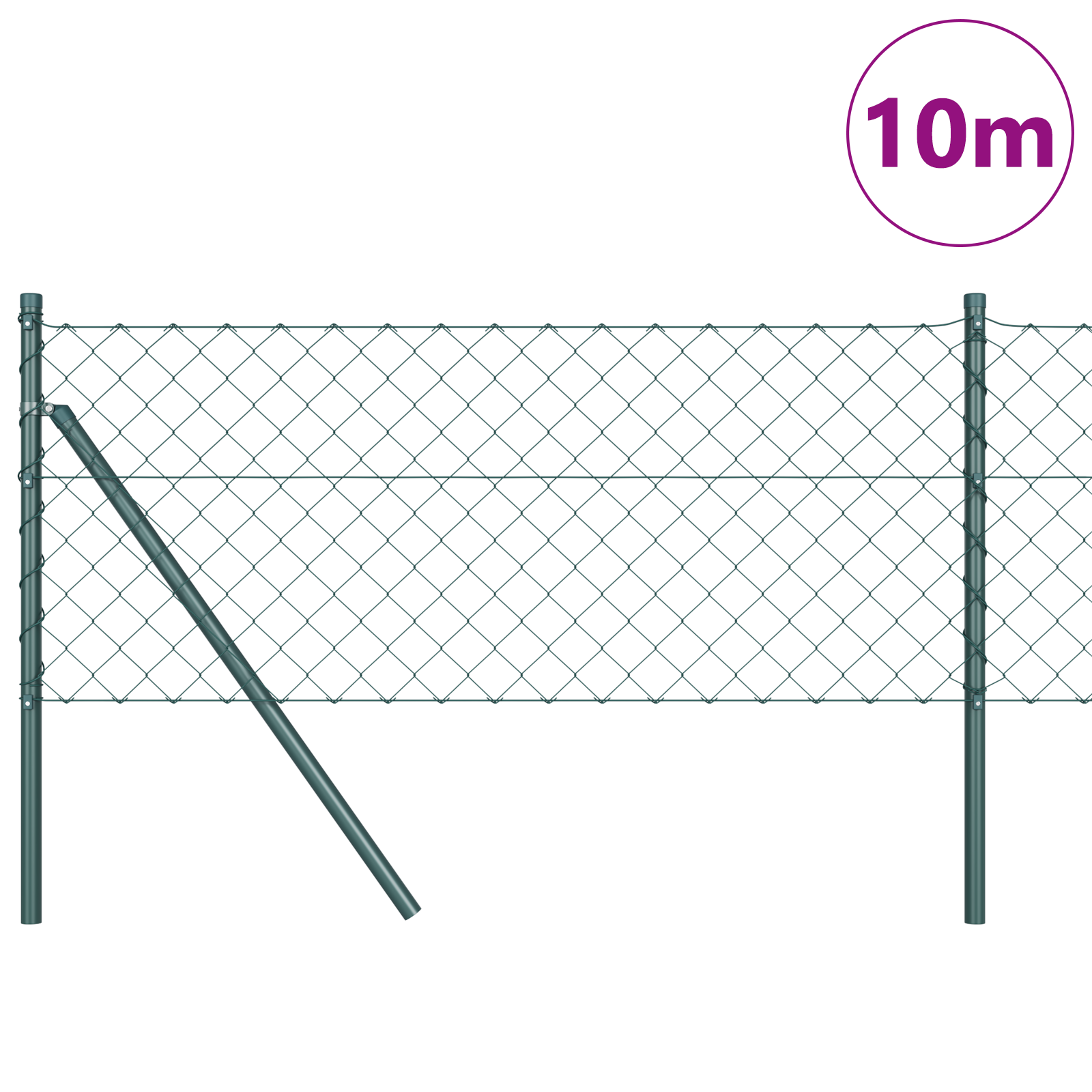 Chain Link Fence with 7 Posts 0.8x10 m Galvanised Steel Green - Image 3