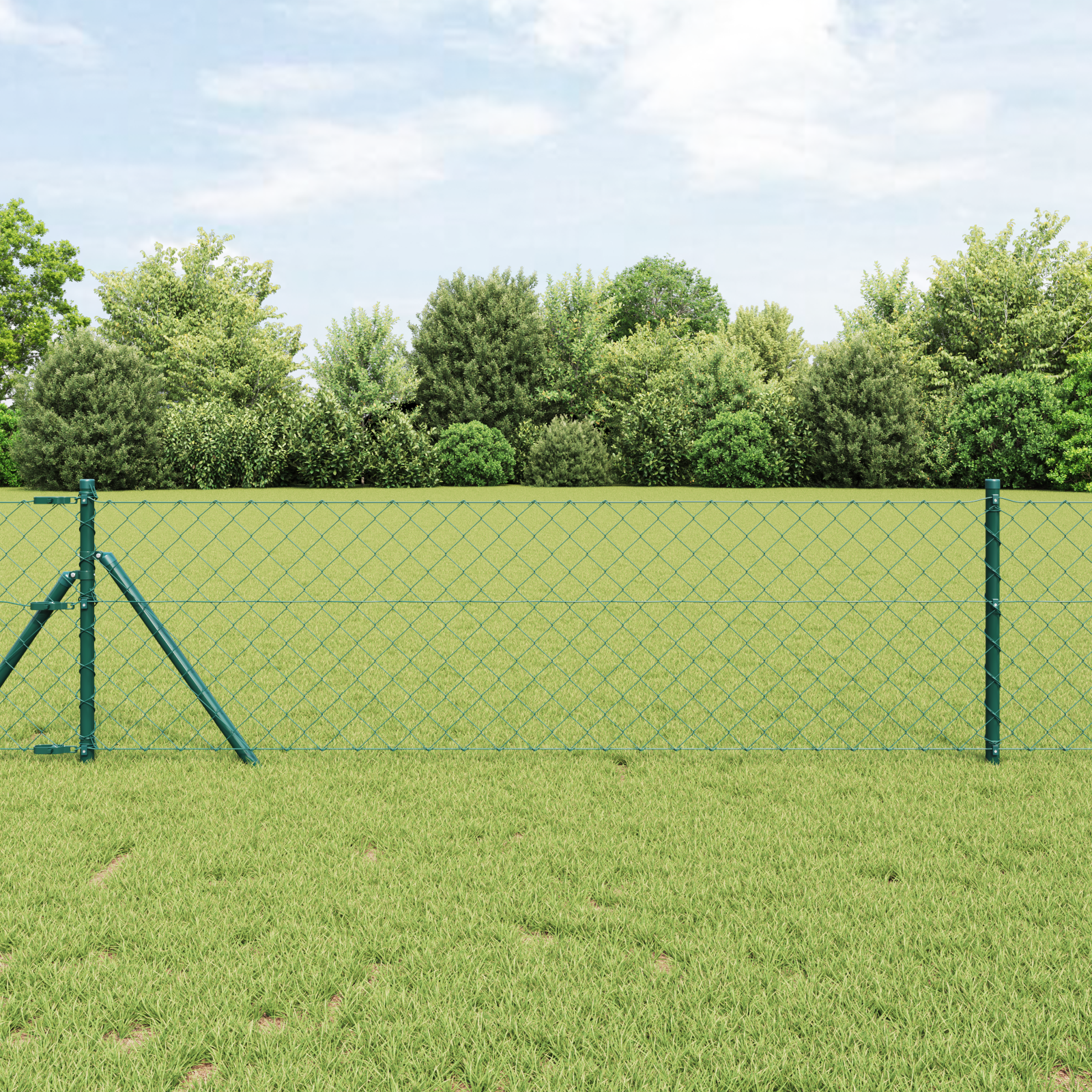 Chain Link Fence with 7 Posts 0.8x10 m Galvanised Steel Green