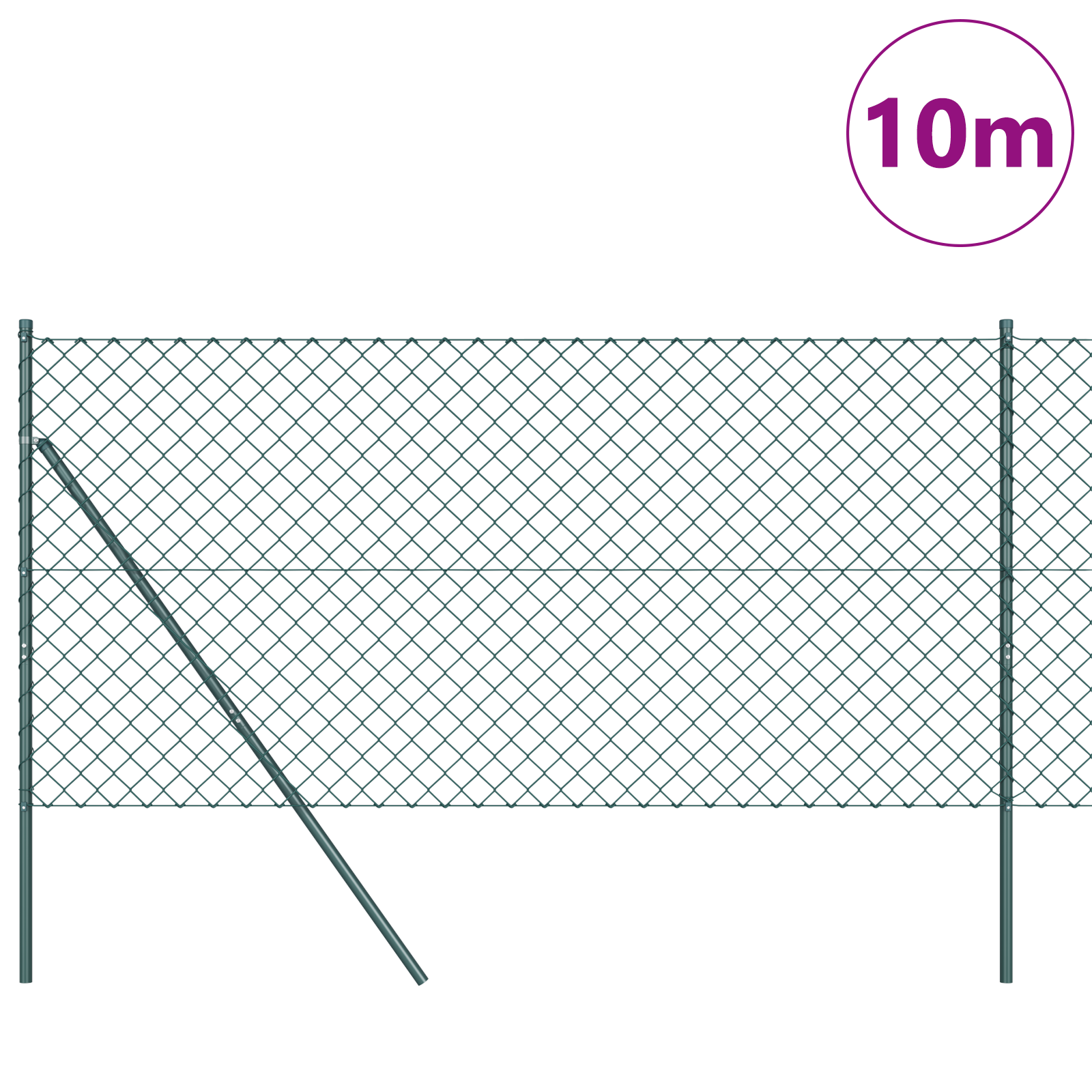 Chain Link Fence with 7 Posts 1.2x10 m Galvanised Steel Green - Image 3