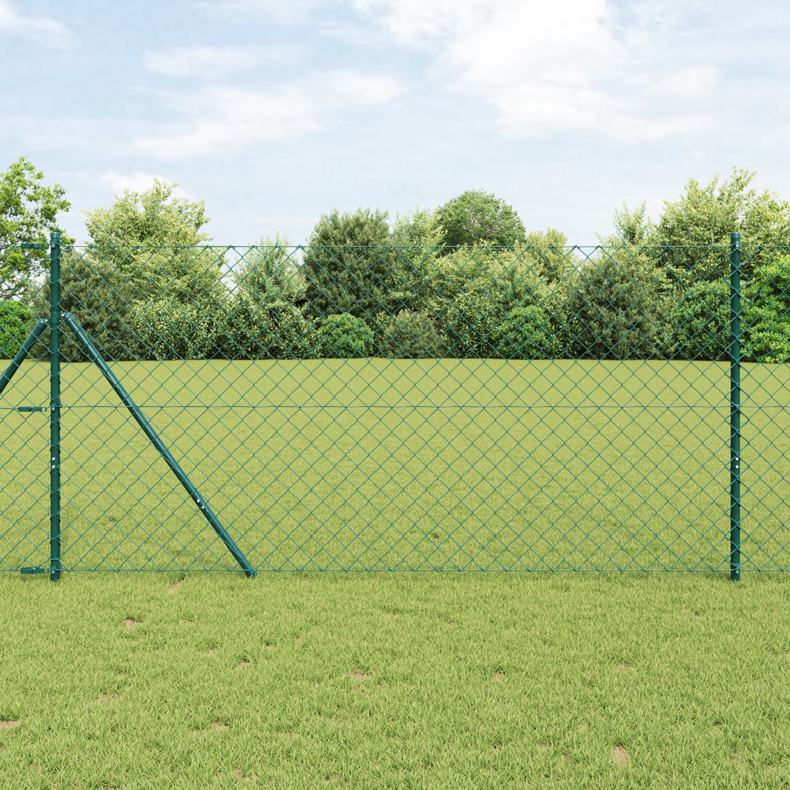 Chain Link Fence with 7 Posts 1.4x10 m Galvanised Steel Green