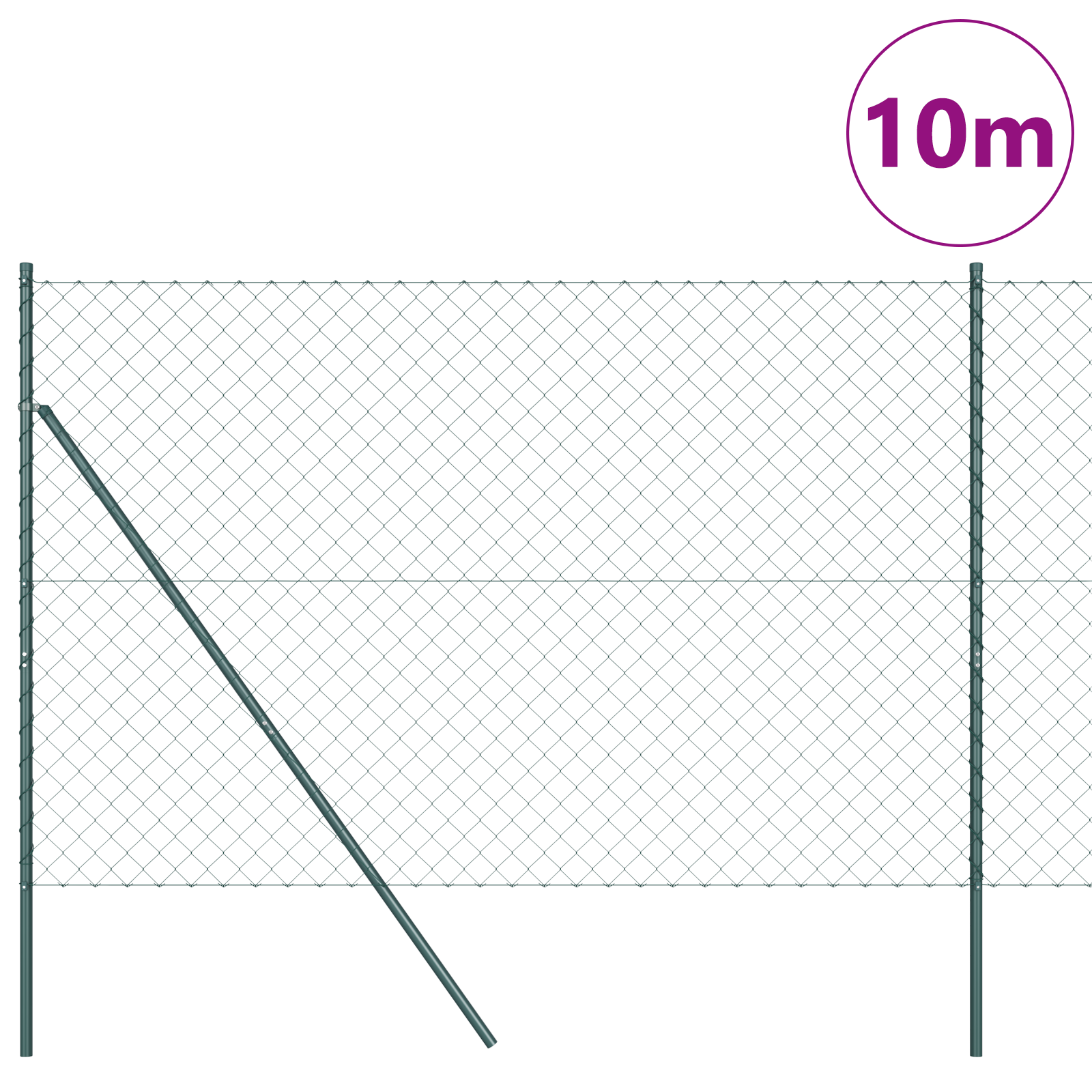 Chain Link Fence with 7 Posts 1.6x10 m Galvanised Steel Green - Image 3