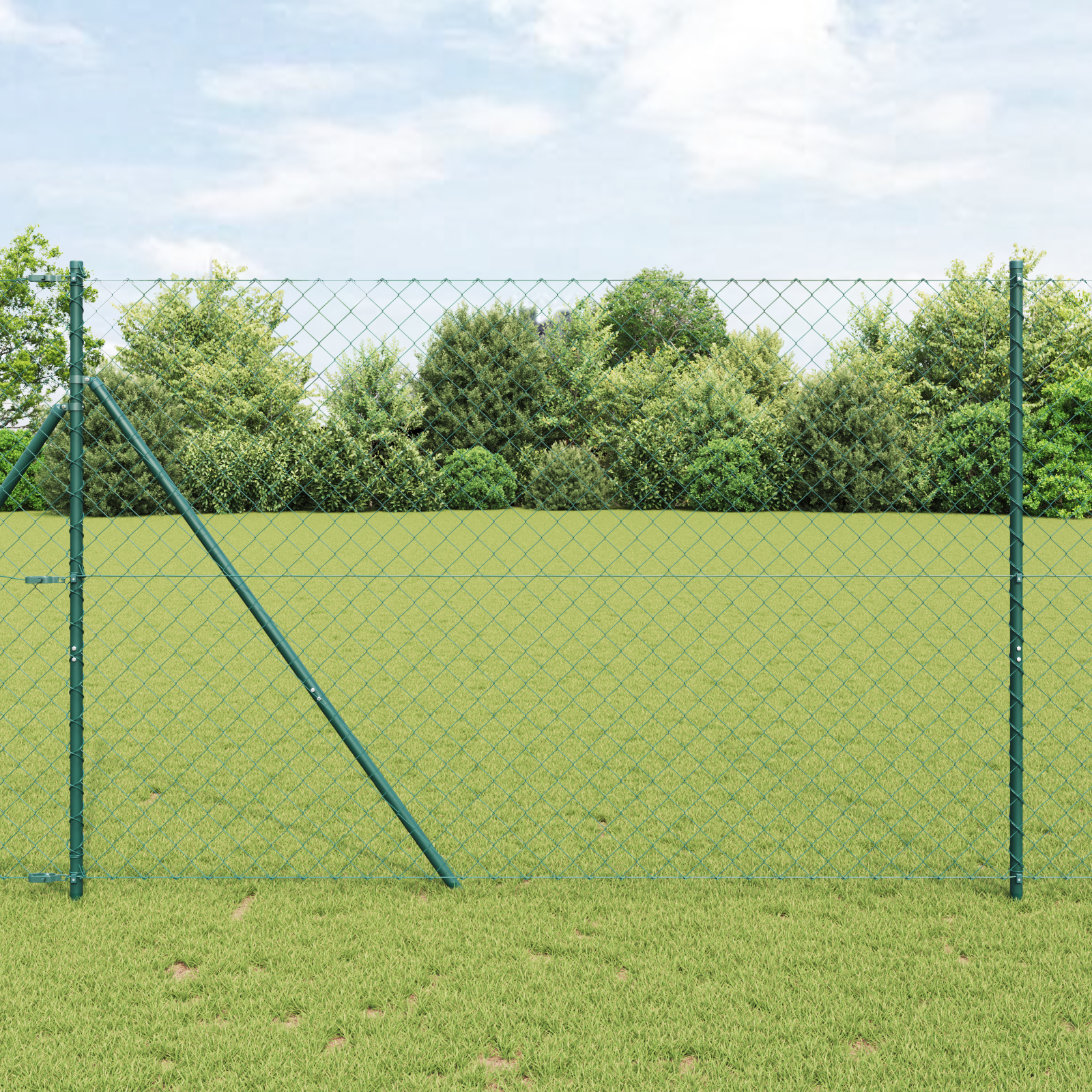 Chain Link Fence with 7 Posts 1.6x10 m Galvanised Steel Green
