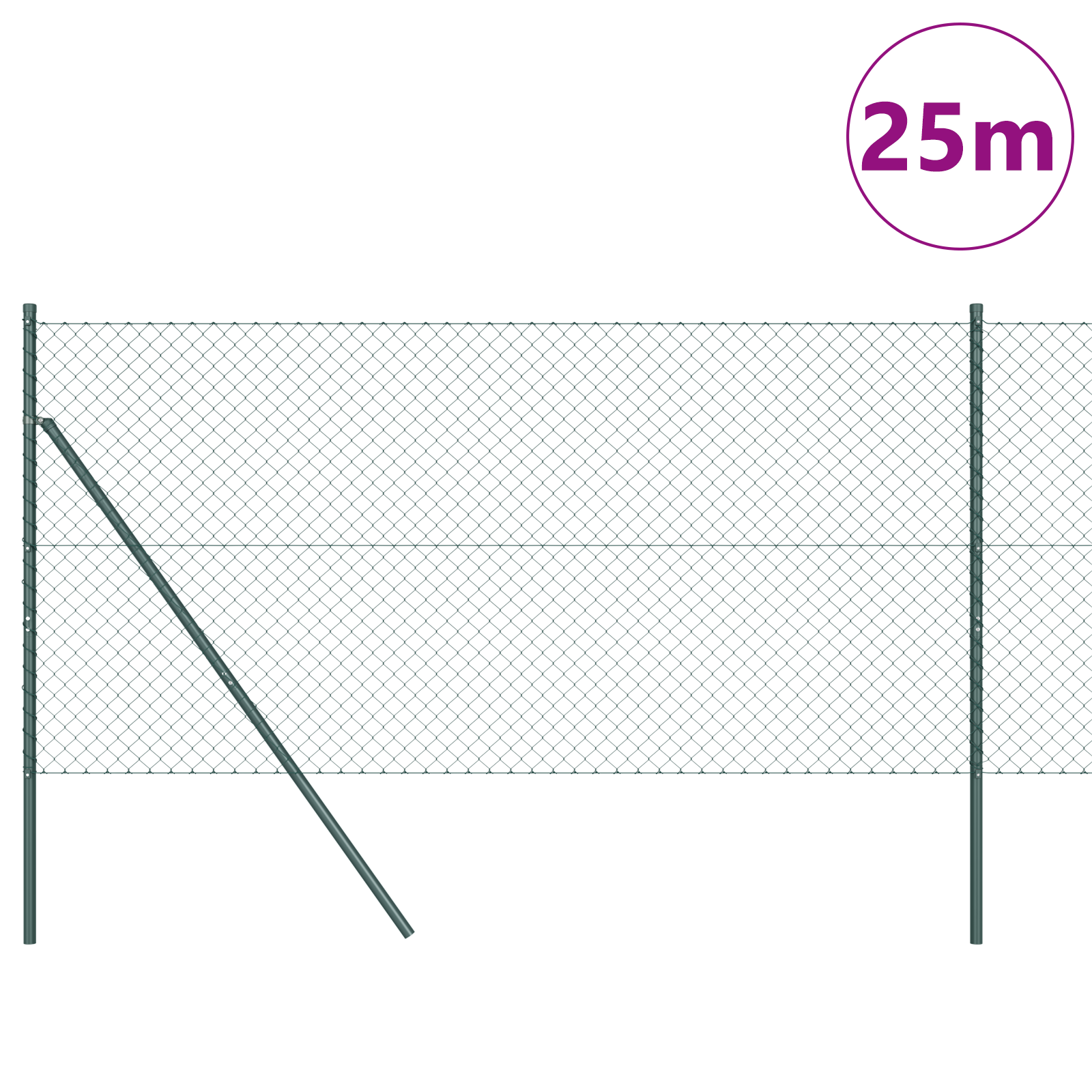 Chain Link Fence with 13 Posts 1x25 m Galvanised Steel Green - Image 3