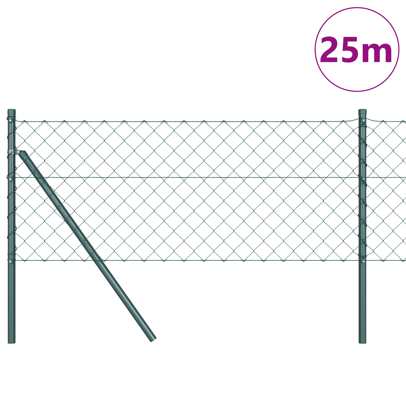Chain Link Fence with 13 Posts 0.4x25 m Galvanised Steel Green - Image 3