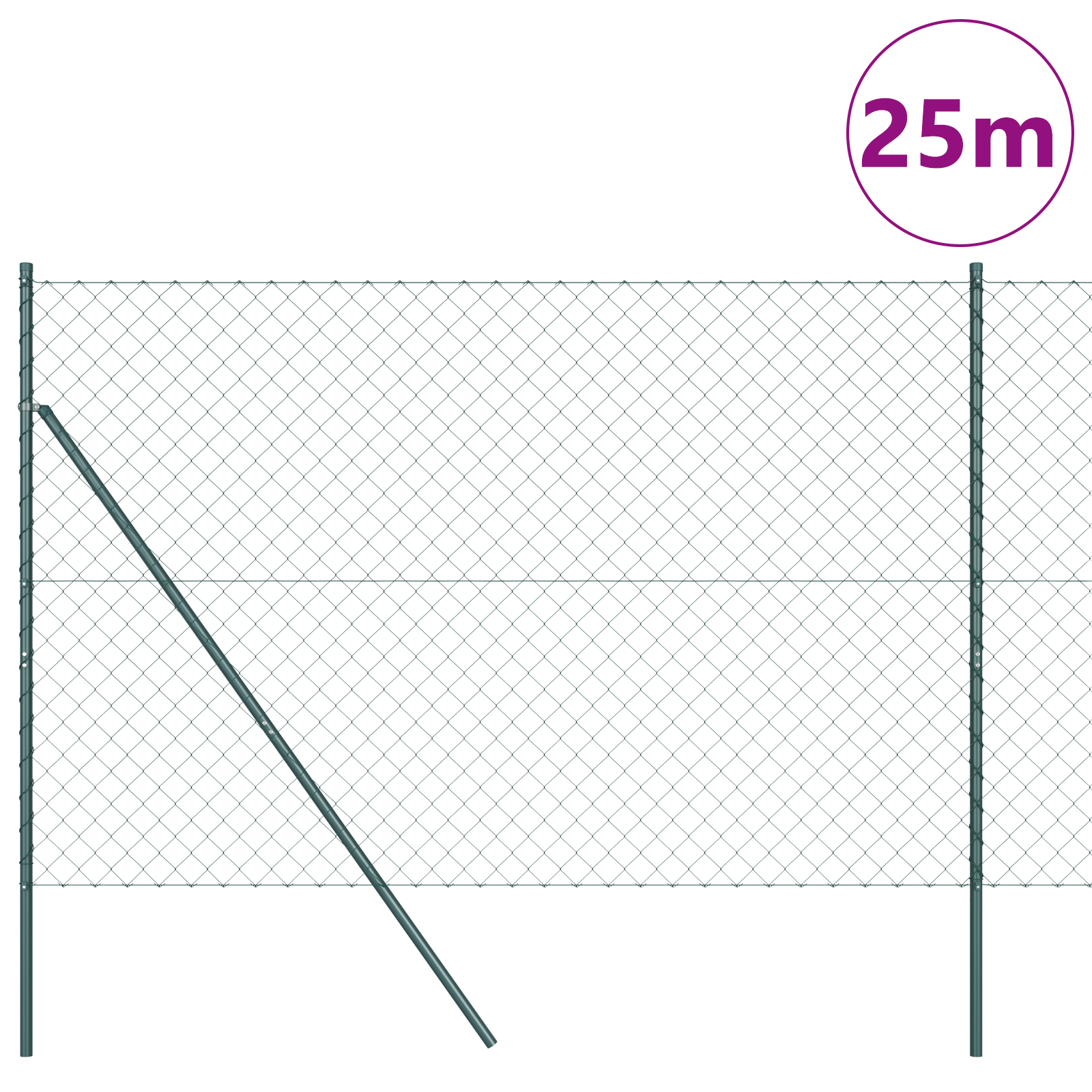 Chain Link Fence with 13 Posts 1,6x25 m Galvanised Steel Green - Image 3