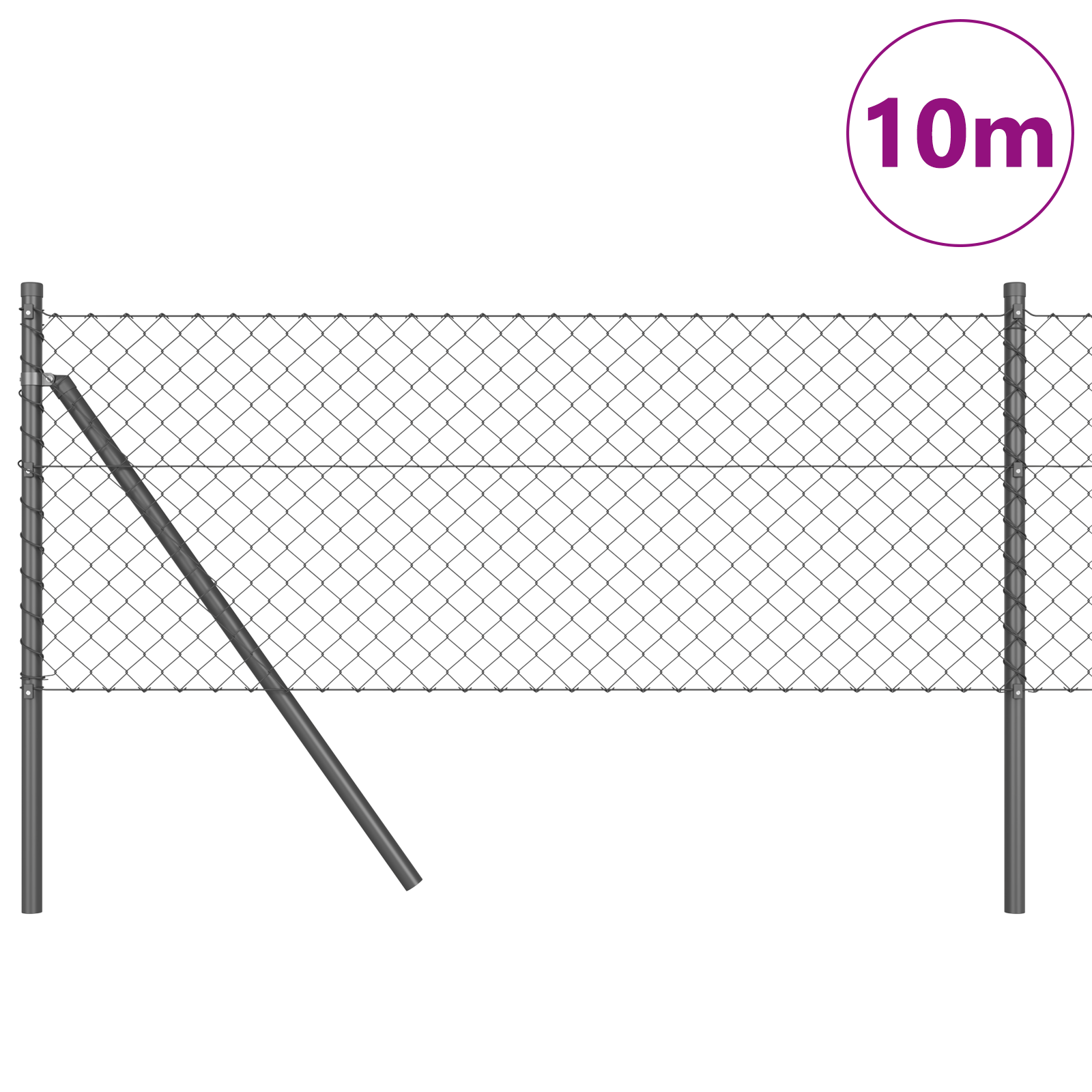 Chain Link Fence with 7 Posts 0.4x10 m Galvanised Steel Grey - Image 3