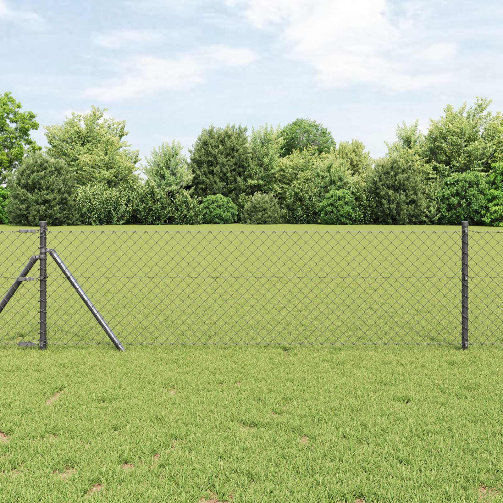 Chain Link Fence with 7 Posts 0.8x10 m Galvanised Steel Grey