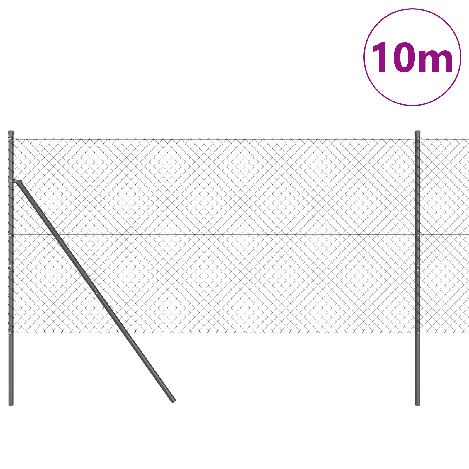 Chain Link Fence with 7 Posts 1.4x10 m Galvanised Steel Grey - Image 3
