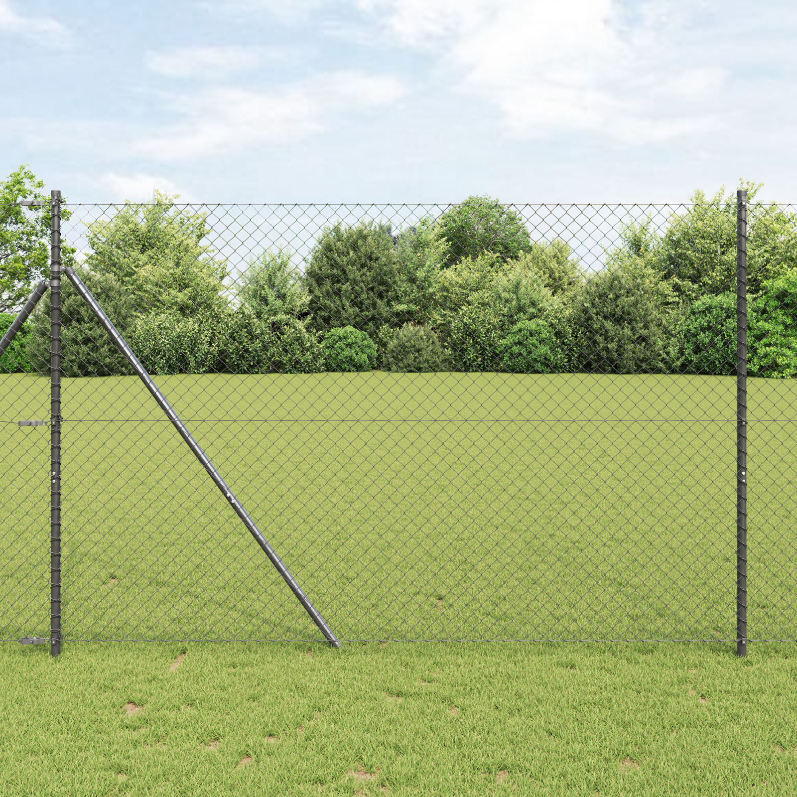 Chain Link Fence with 7 Posts 1.5x10 m Galvanised Steel Grey
