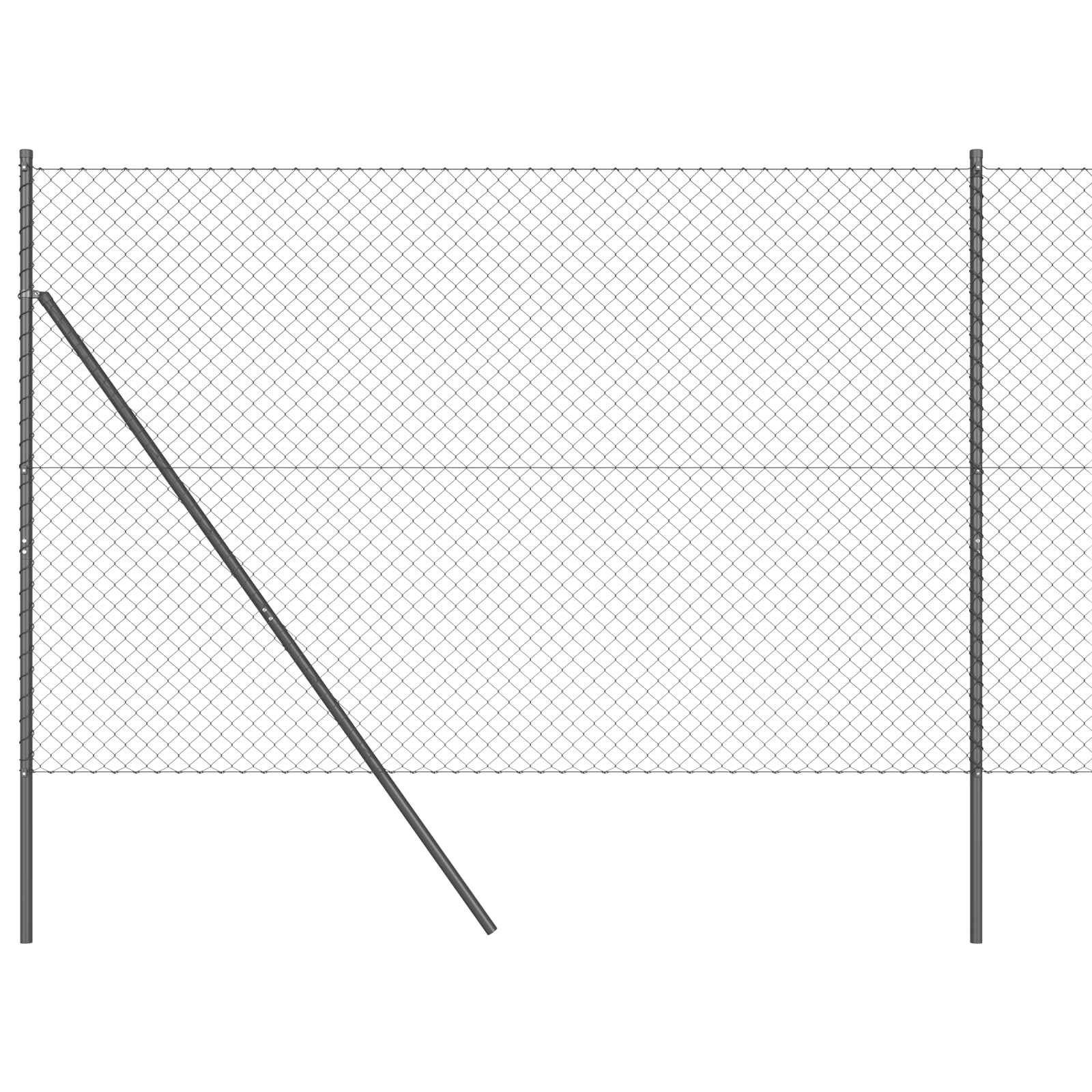Chain Link Fence with 7 Posts 1.6x10 m Galvanised Steel Grey - Image 2