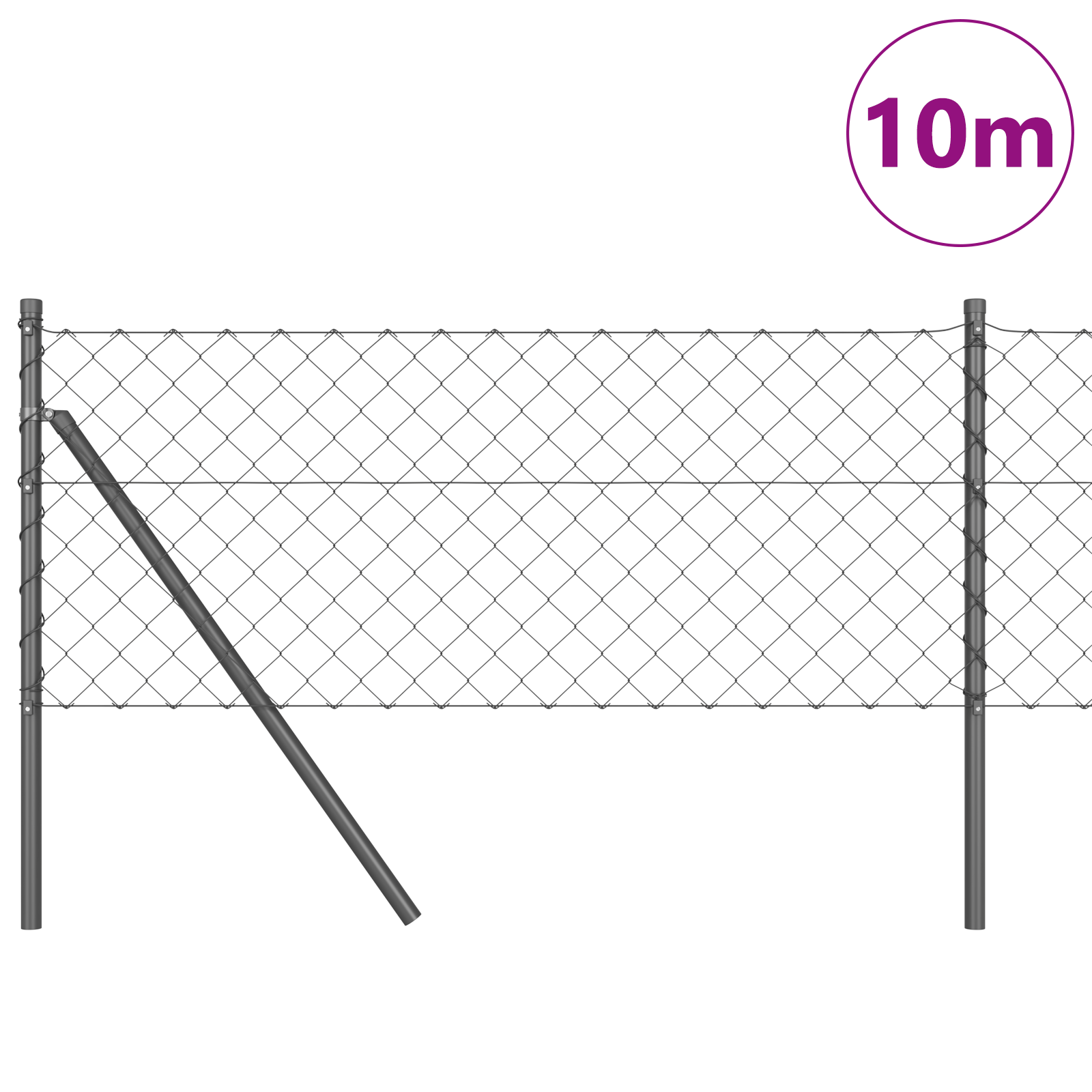 Chain Link Fence with 7 Posts 0.6x10 m Galvanised Steel Grey - Image 3