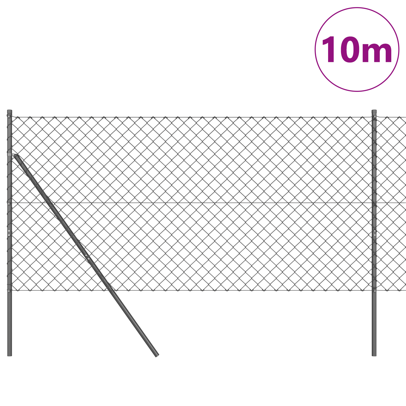 Chain Link Fence with 7 Posts 1.2x10 m Galvanised Steel Grey - Image 3