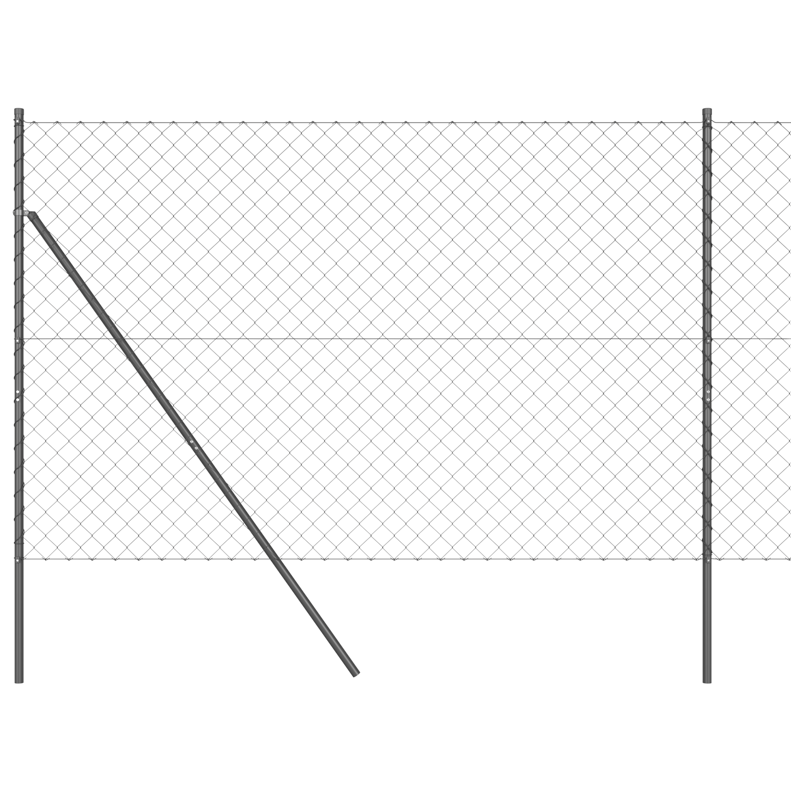 Chain Link Fence with 7 Posts 1.6x10 m Galvanised Steel Grey - Image 2