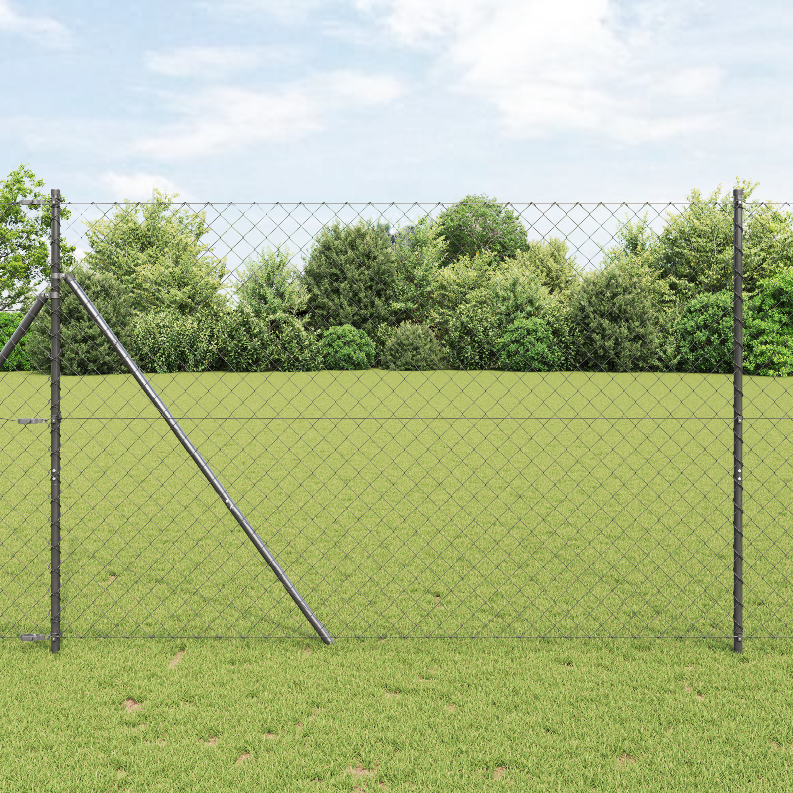 Chain Link Fence with 7 Posts 1.6x10 m Galvanised Steel Grey