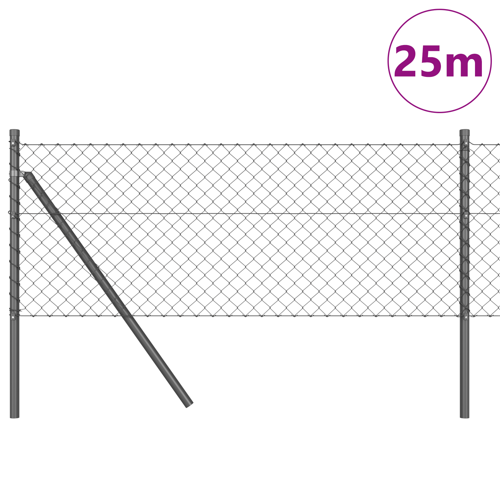 Chain Link Fence with 13 Posts 0.4x25 m Galvanised Steel Grey - Image 3
