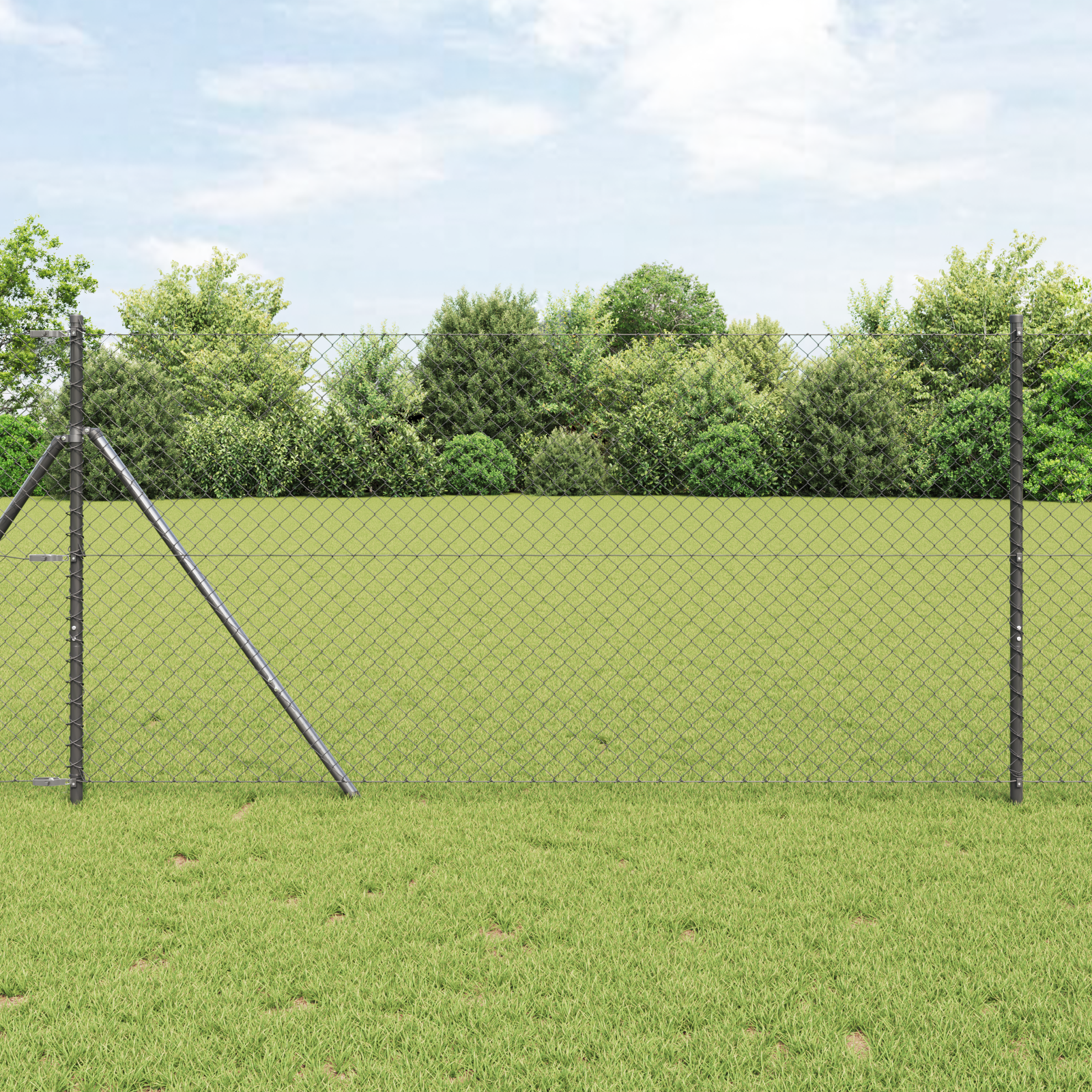 Chain Link Fence with 13 Posts 1x25 m Galvanised Steel Grey