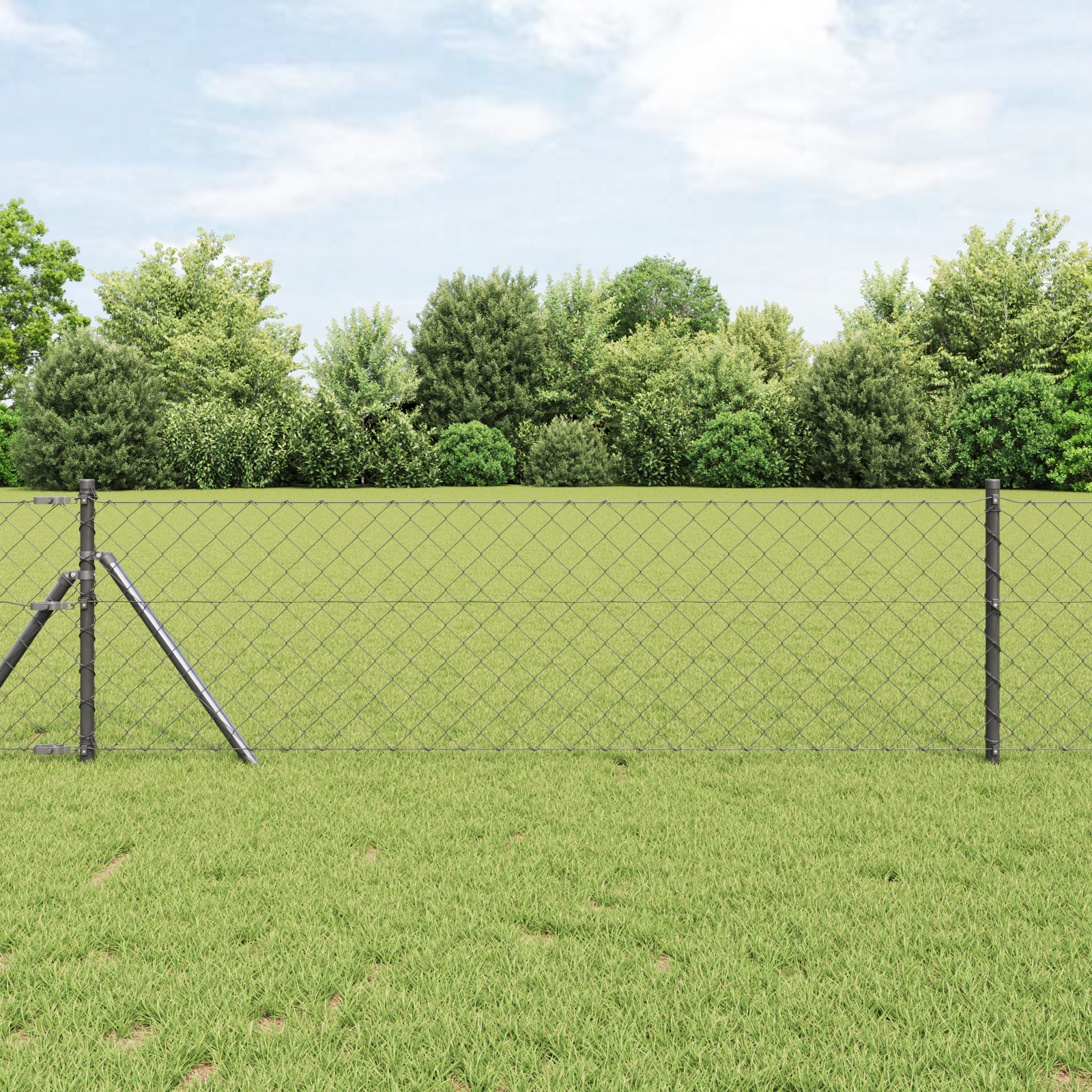Chain Link Fence with 13 Posts 0.6x25 m Galvanised Steel Grey