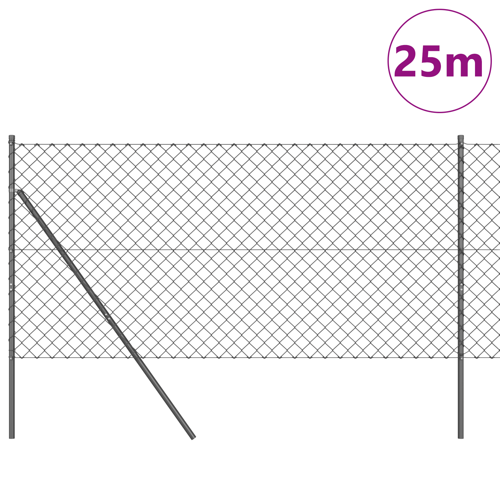 Chain Link Fence Set of 2 Grey Steel 25 x 1 m Durable - Image 3