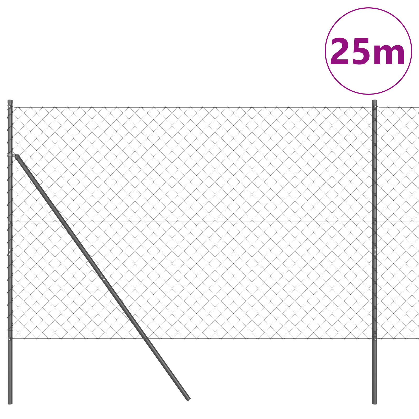 Chain Link Fence Set of 2 Grey Steel 25 x 1.5 m Durable - Image 3