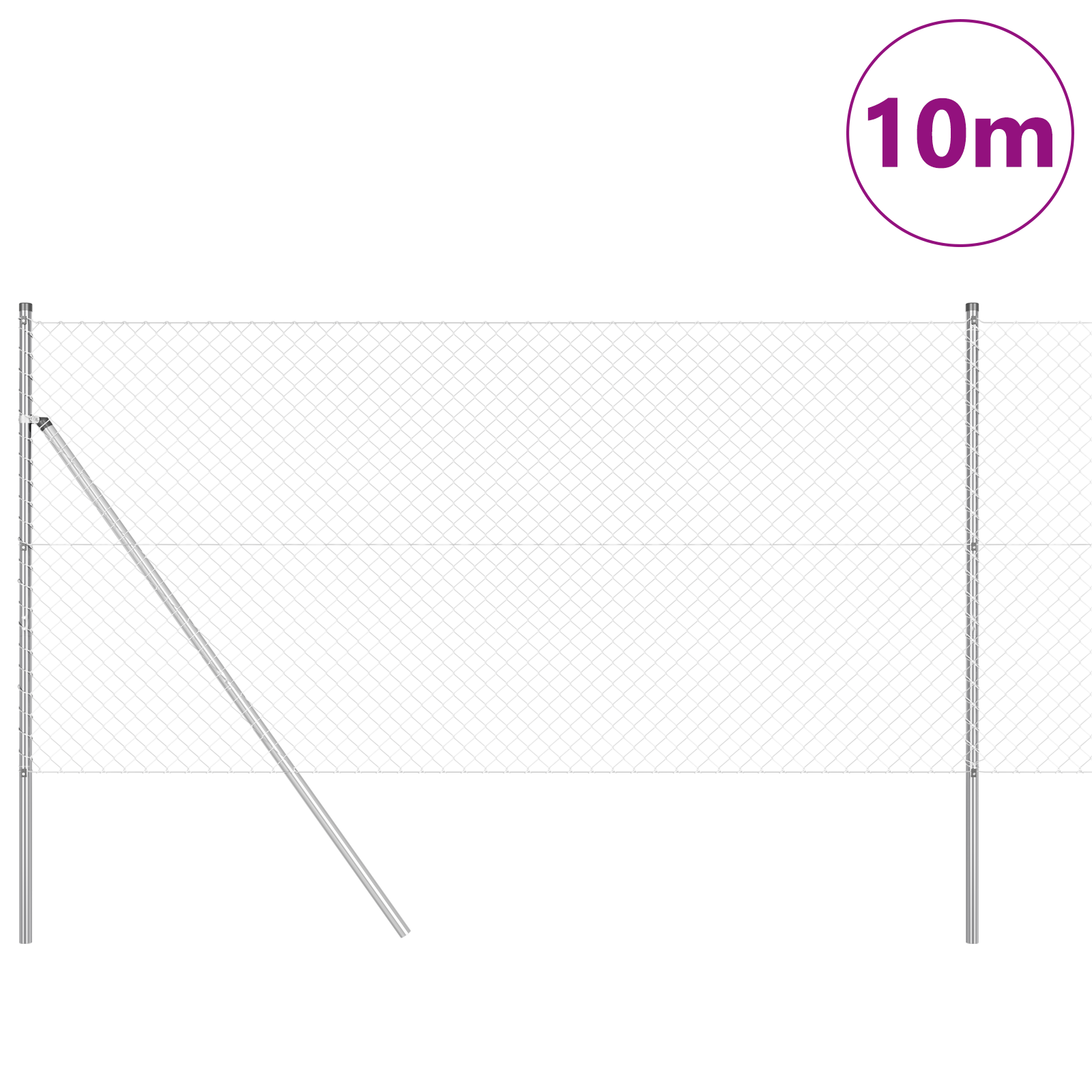 Chain Link Fence with 7 Posts 1.2x10 m Galvanised Steel - Image 3