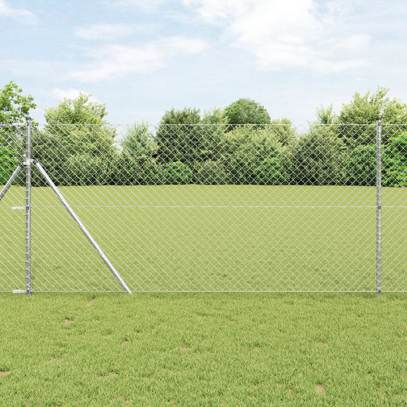 Chain Link Fence with 7 Posts 1.2x10 m Galvanised Steel