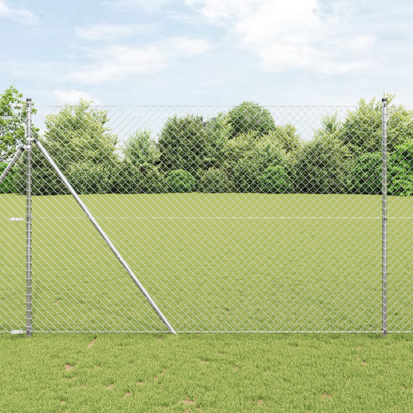 Chain Link Fence with 7 Posts 1.5x10 m Galvanised Steel