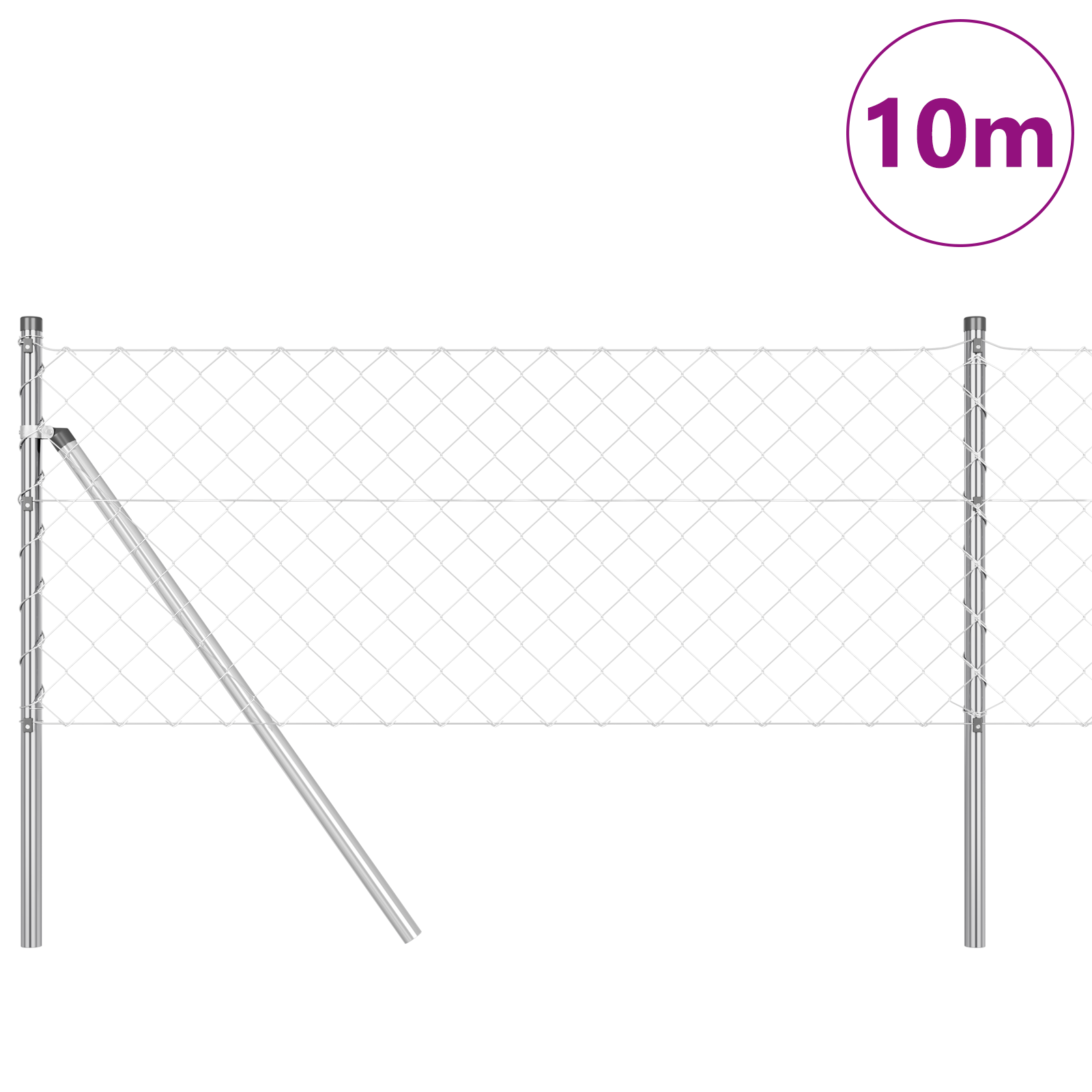 Chain Link Fence with 7 Posts 0.6x10 m Galvanised Steel - Image 3