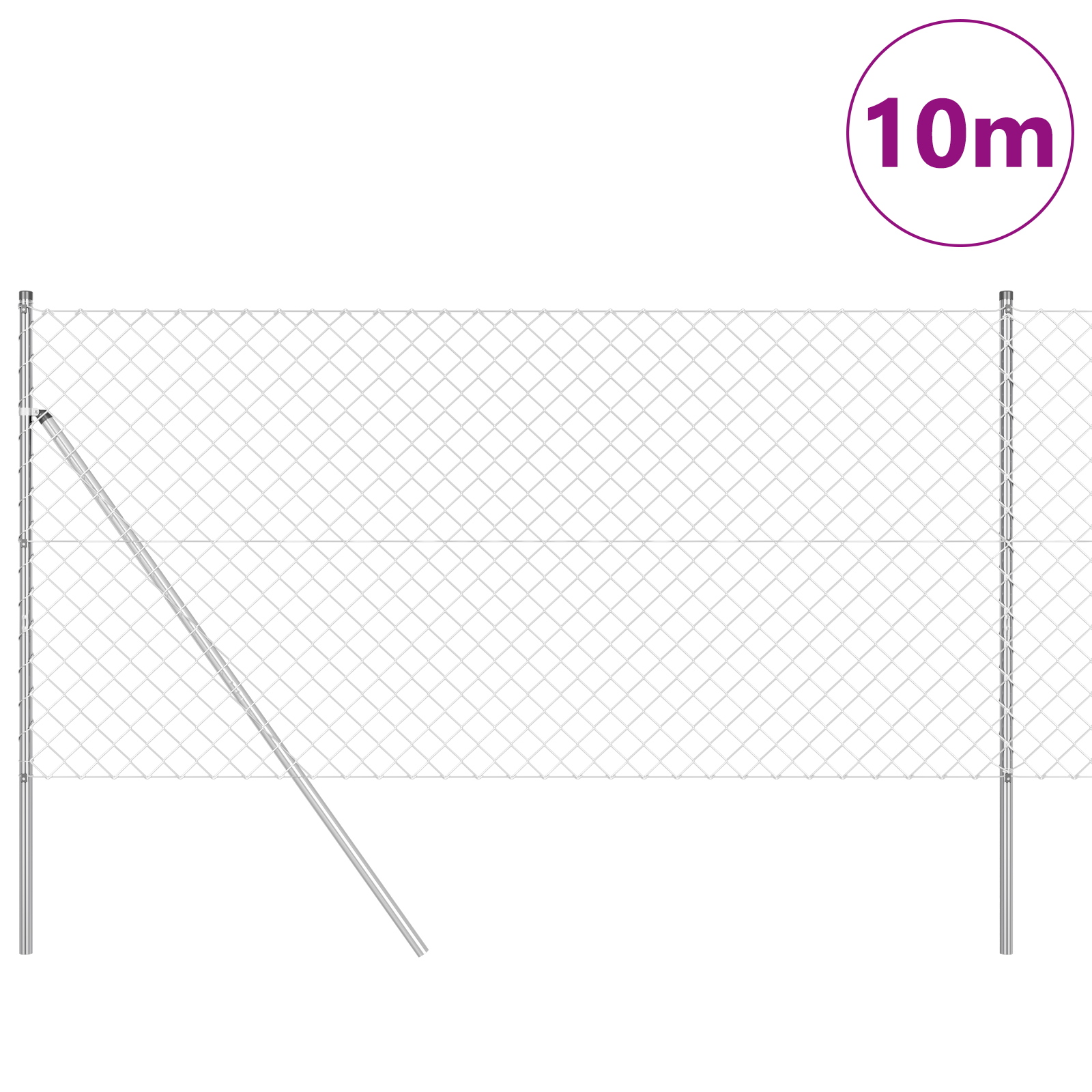 Chain Link Fence with 7 Posts 1.4x10 m Galvanised Steel - Image 3