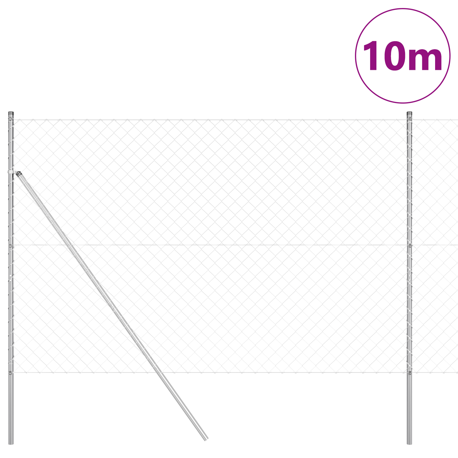 Chain Link Fence with 7 Posts 1.6x10 m Galvanised Steel - Image 3