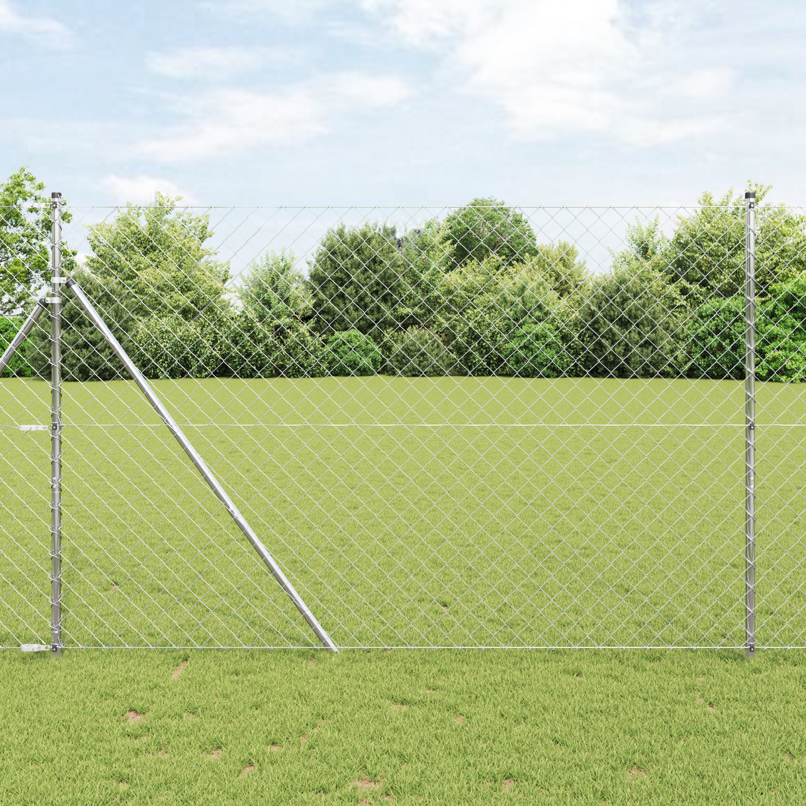 Chain Link Fence with 7 Posts 1.6x10 m Galvanised Steel