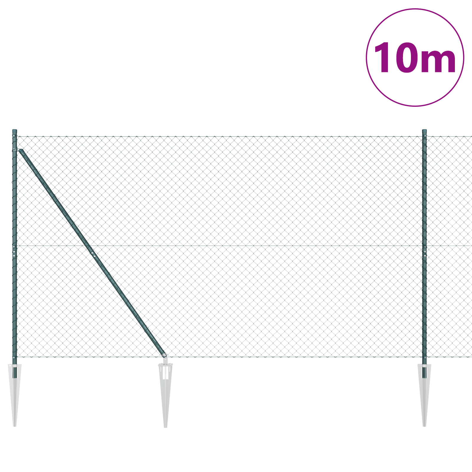 Chain Link Fence with 7 Spike Posts 1.5x10 m Galvanised Steel - Image 3