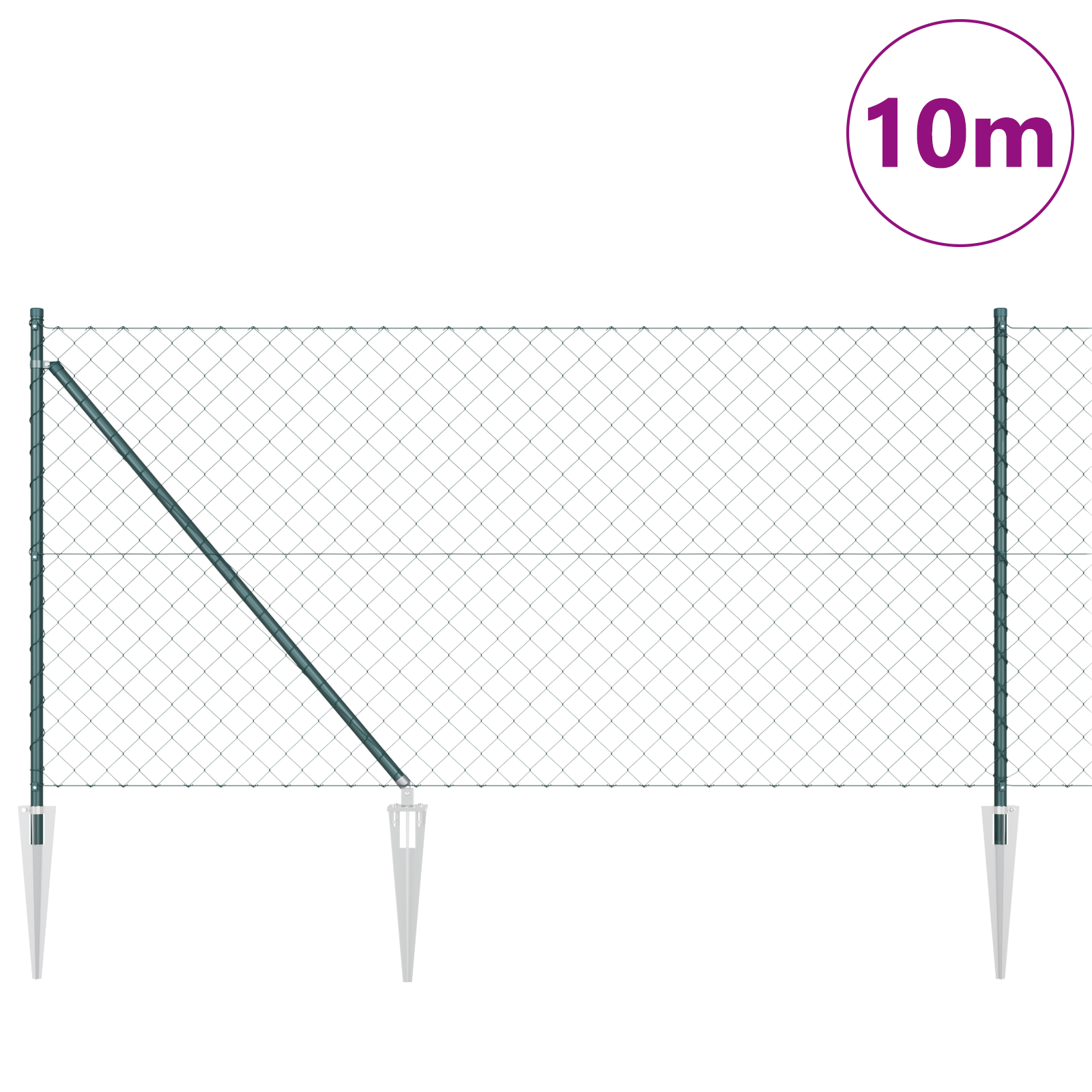 Chain Link Fence with 7 Spike Posts 1x10 m Galvanised Steel - Image 3